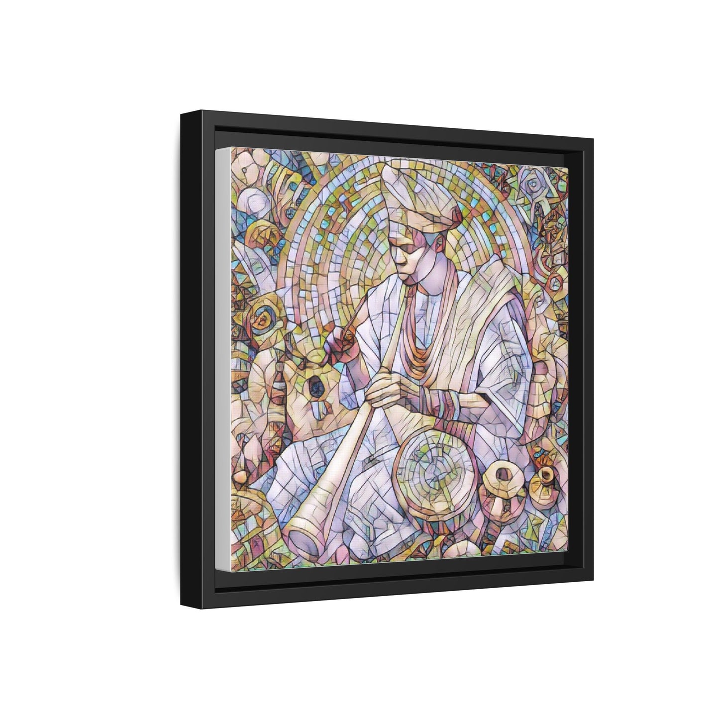 Framed Matte Canvas Print — African Drummer Mosaic Art