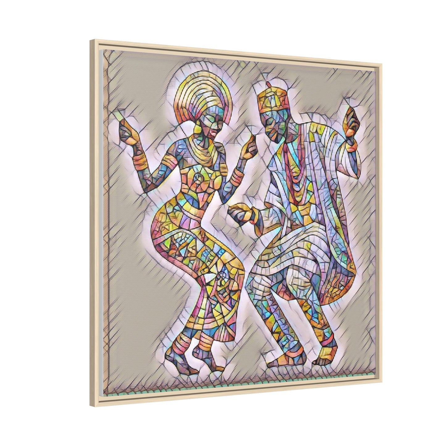 Afrobeat Dancers Framed Canvas Art — Colorful Mosaic African Dance Print