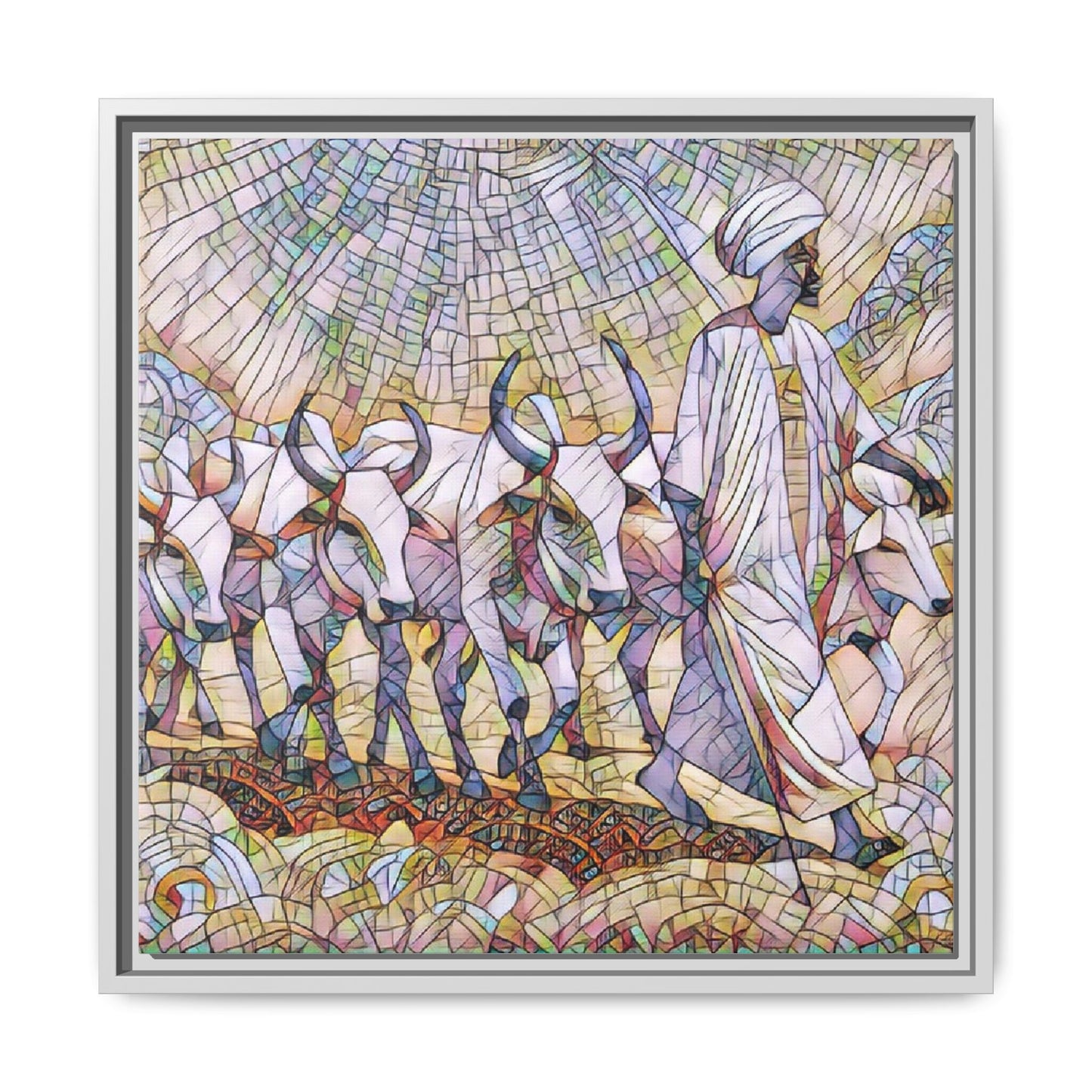 Framed Matte Canvas Art — African Herdsman Mosaic Print
