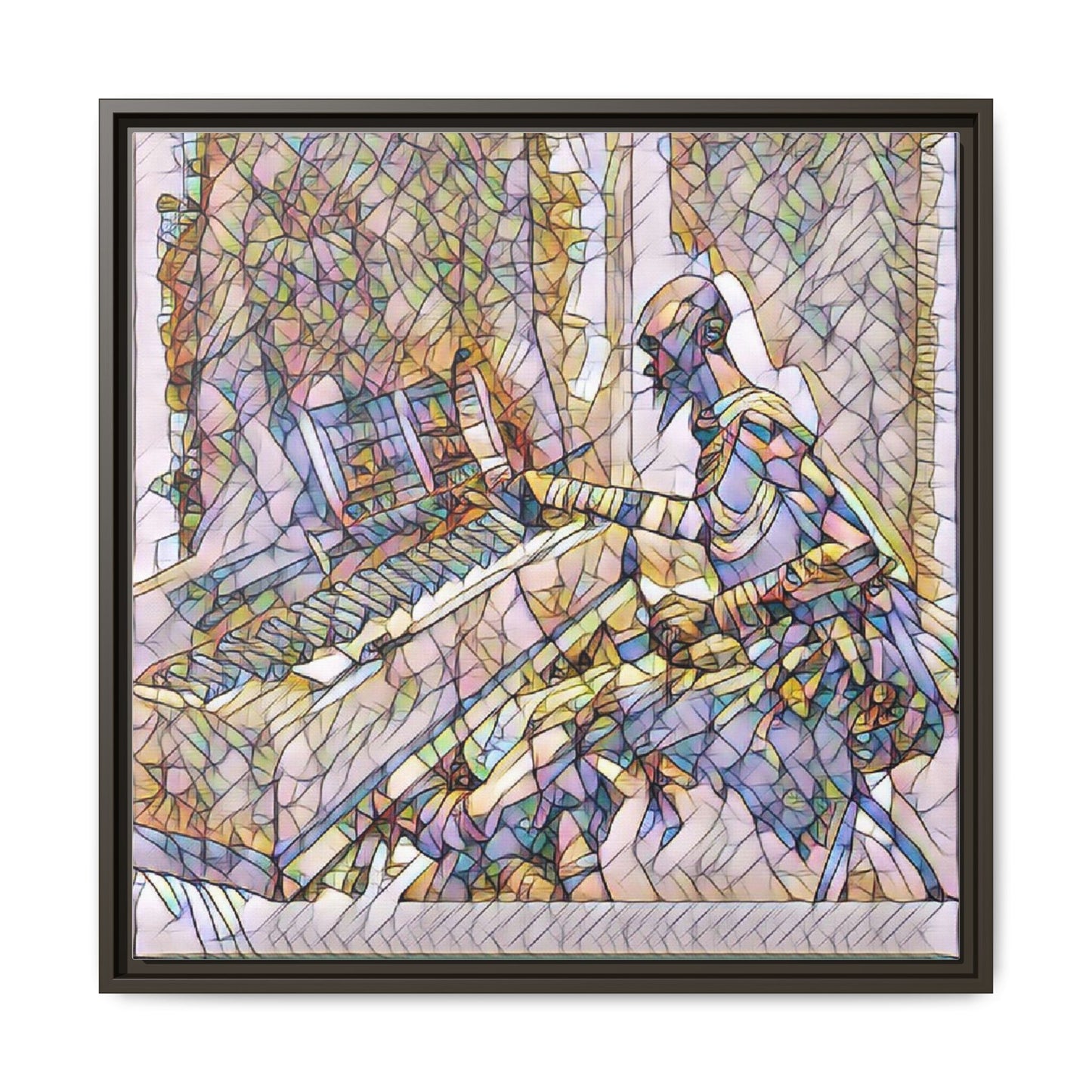 Framed Matte Canvas Art — Colorful Abstract Musician at Piano