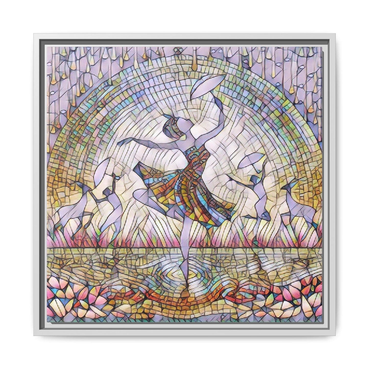 Stained Glass Ballerina Framed Canvas Art — Dancer Mosaic Wall Decor