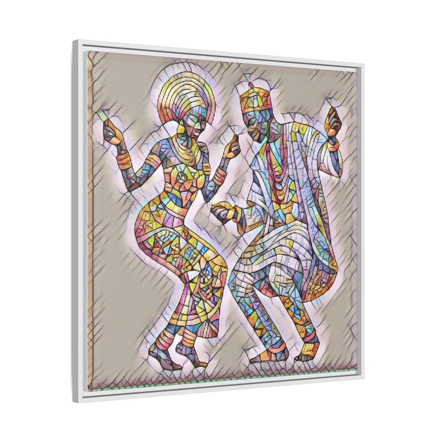 Afrobeat Dancers Framed Canvas Art — Colorful Mosaic African Dance Print