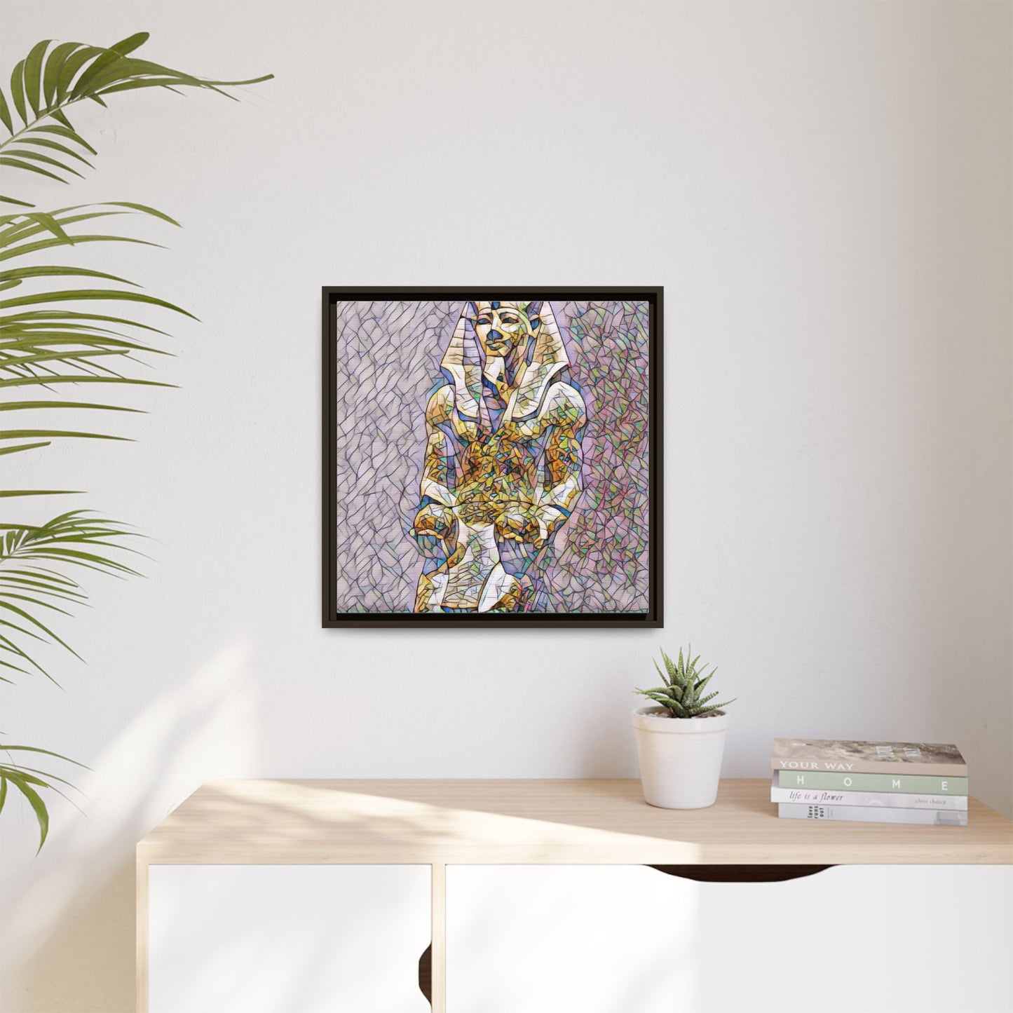 Framed Abstract Pharaoh Matte Canvas Wall Art — Multicolor Egyptian Statue Print
