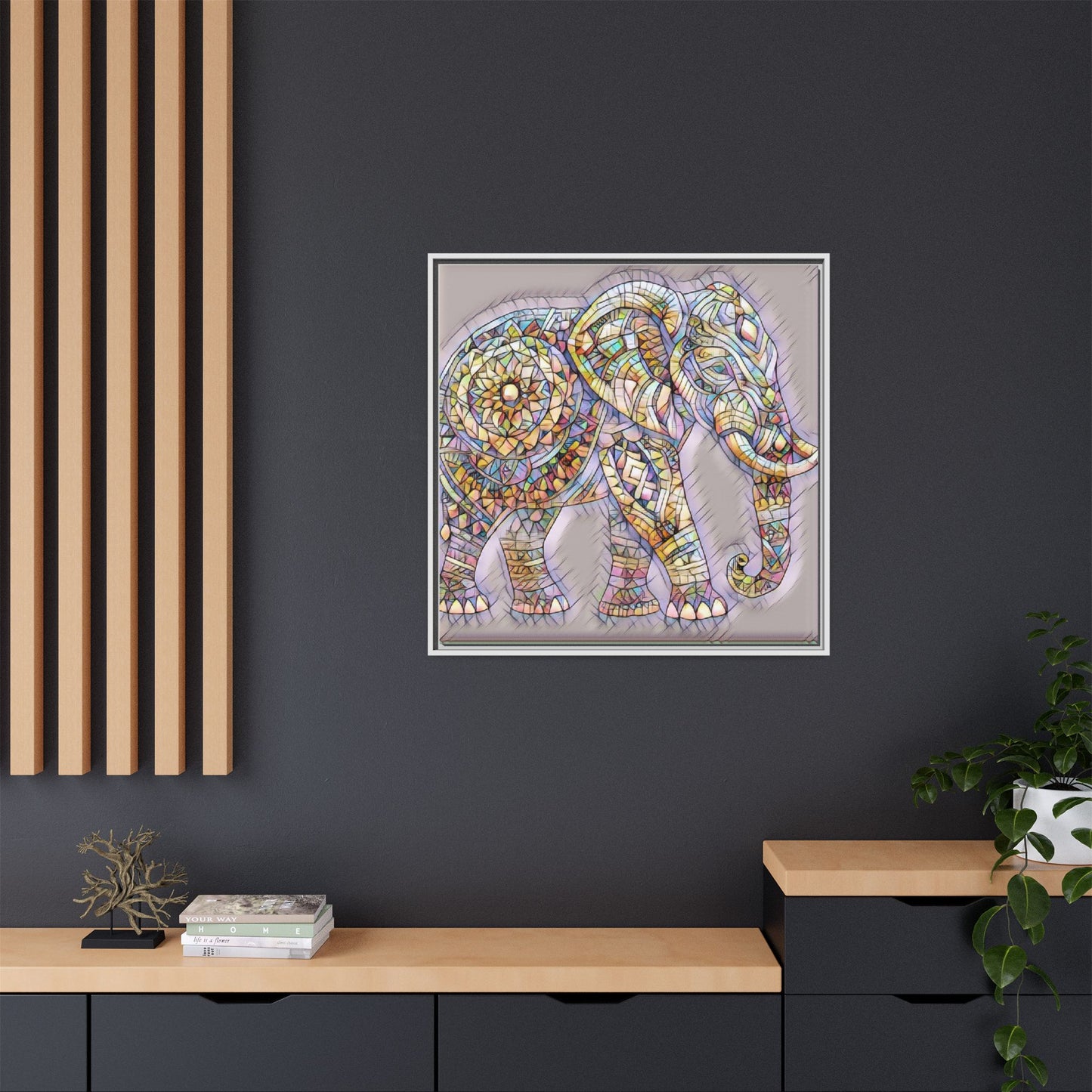 Colorful Mosaic Elephant Framed Canvas Print