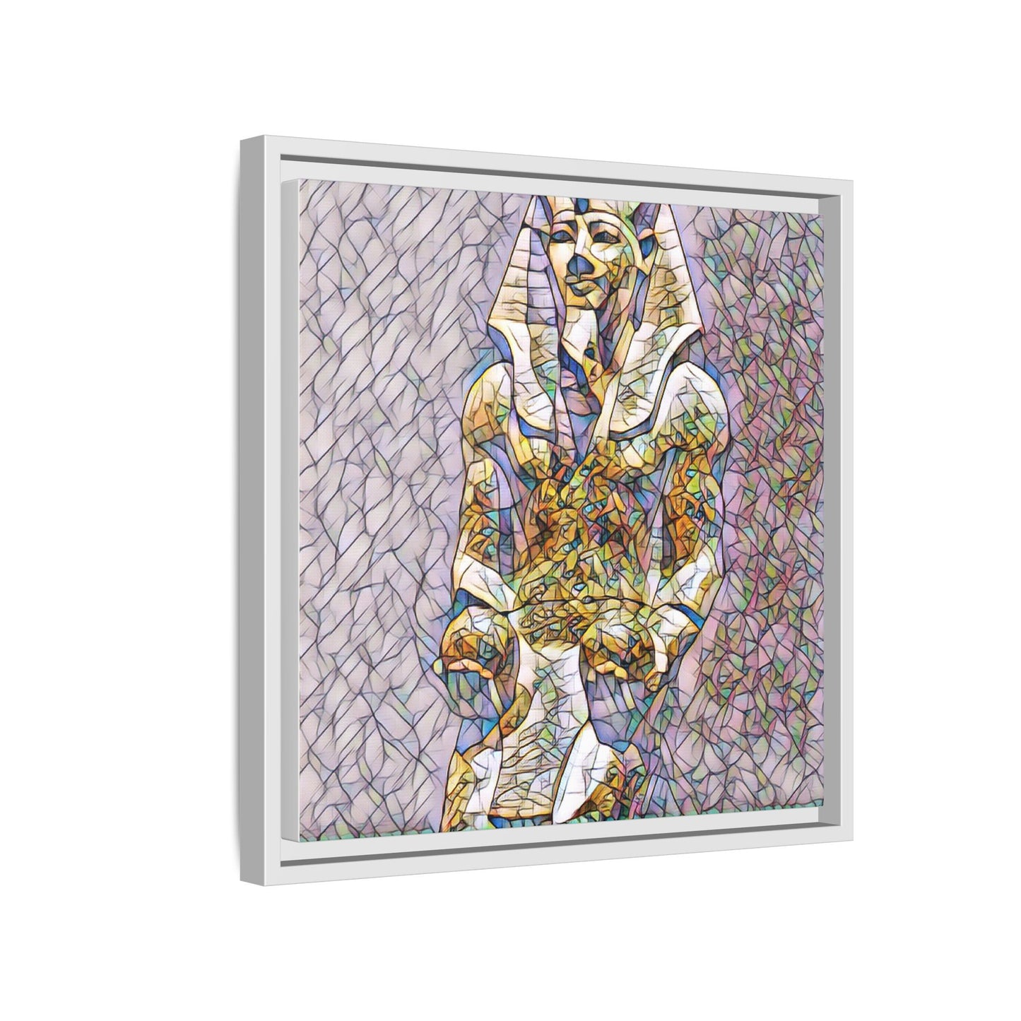 Framed Abstract Pharaoh Matte Canvas Wall Art — Multicolor Egyptian Statue Print