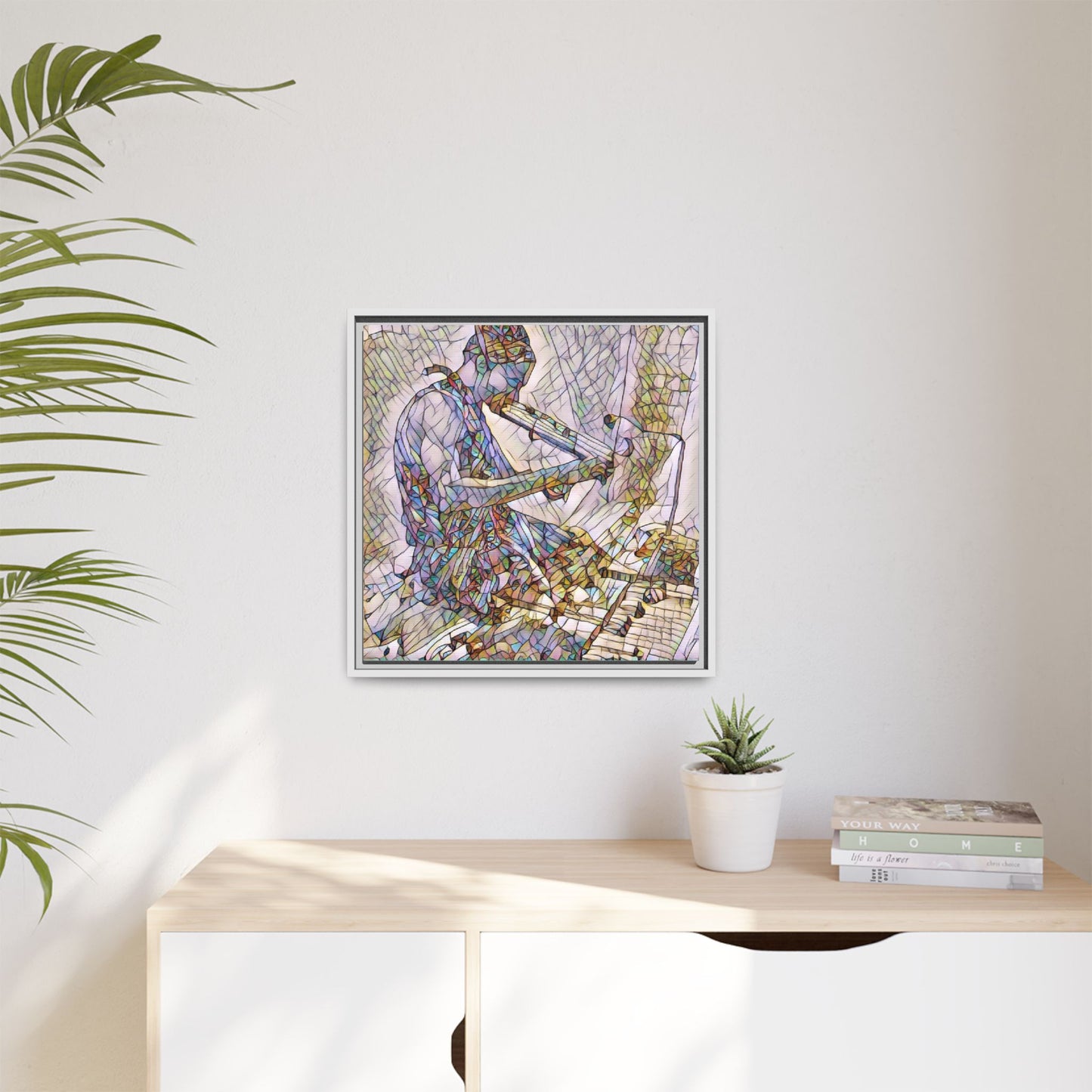 Abstract Violinist Matte Framed Canvas – Colorful Musical Art Print
