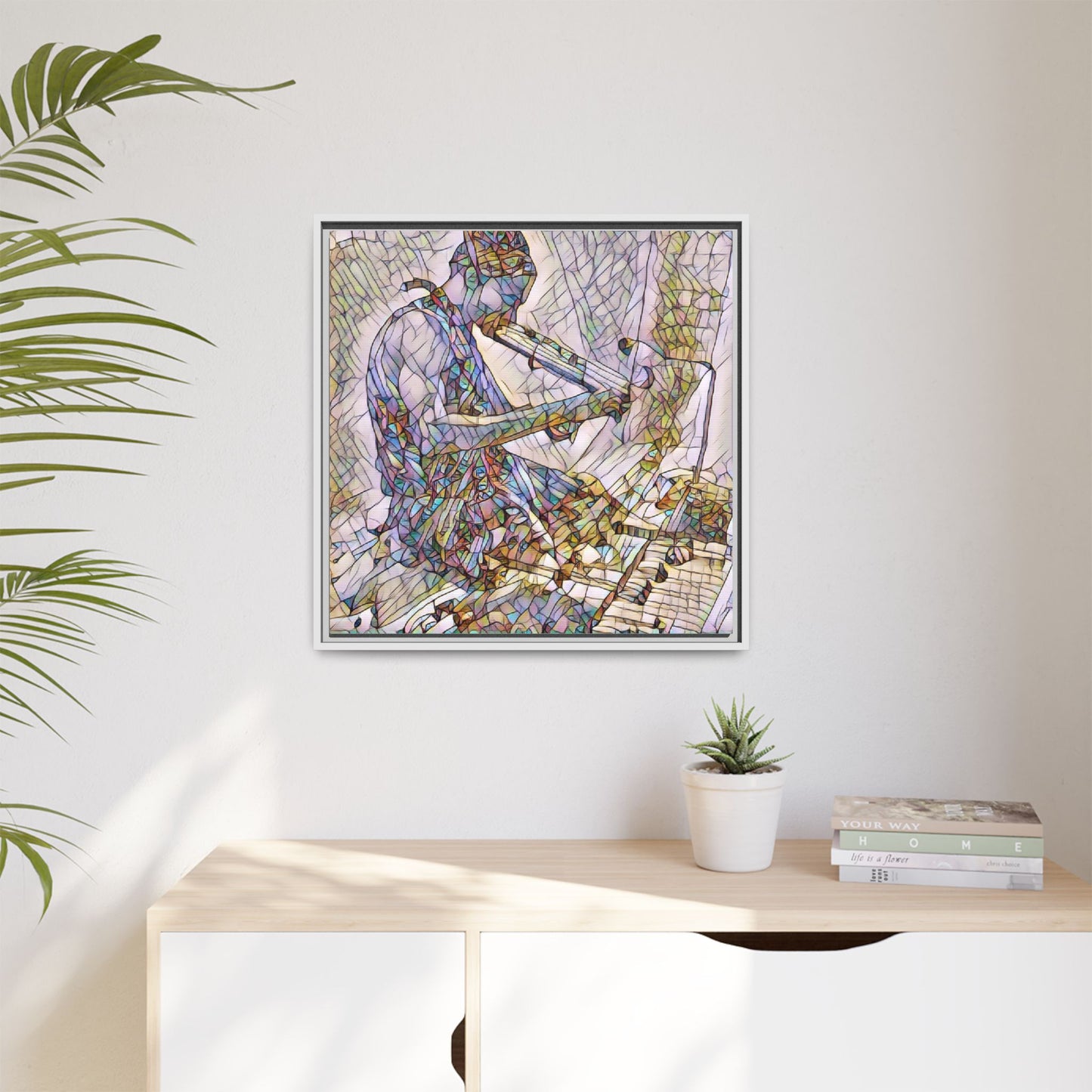 Abstract Violinist Matte Framed Canvas – Colorful Musical Art Print