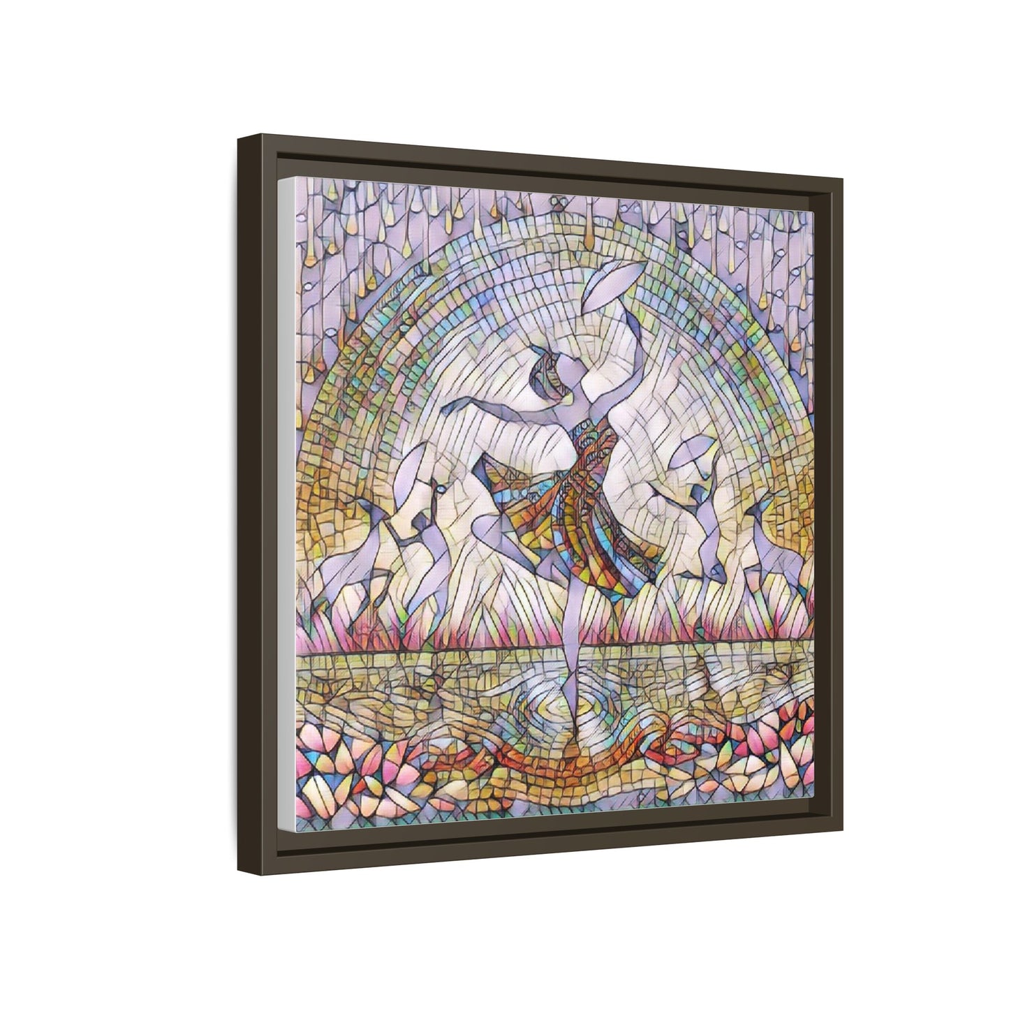 Stained Glass Ballerina Framed Canvas Art — Dancer Mosaic Wall Decor