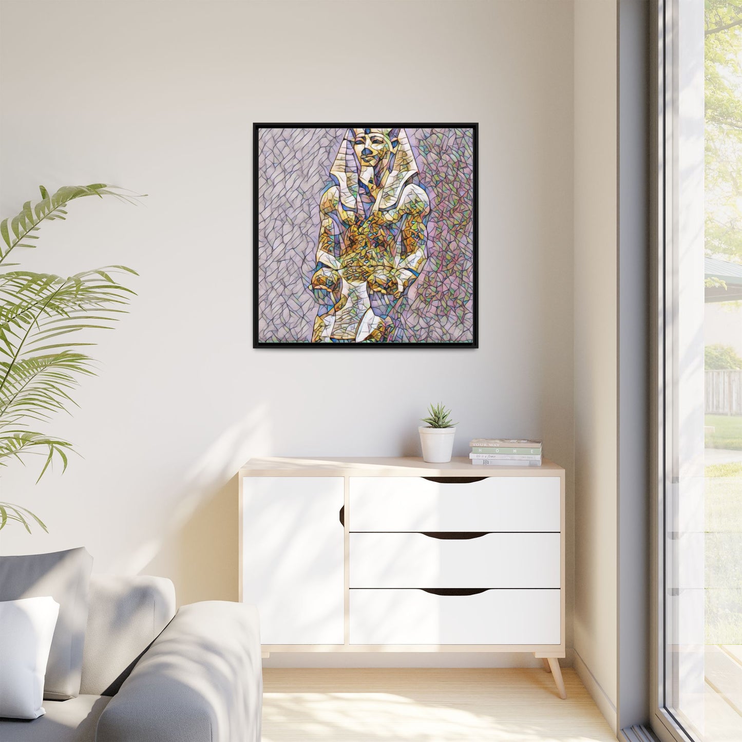 Framed Abstract Pharaoh Matte Canvas Wall Art — Multicolor Egyptian Statue Print