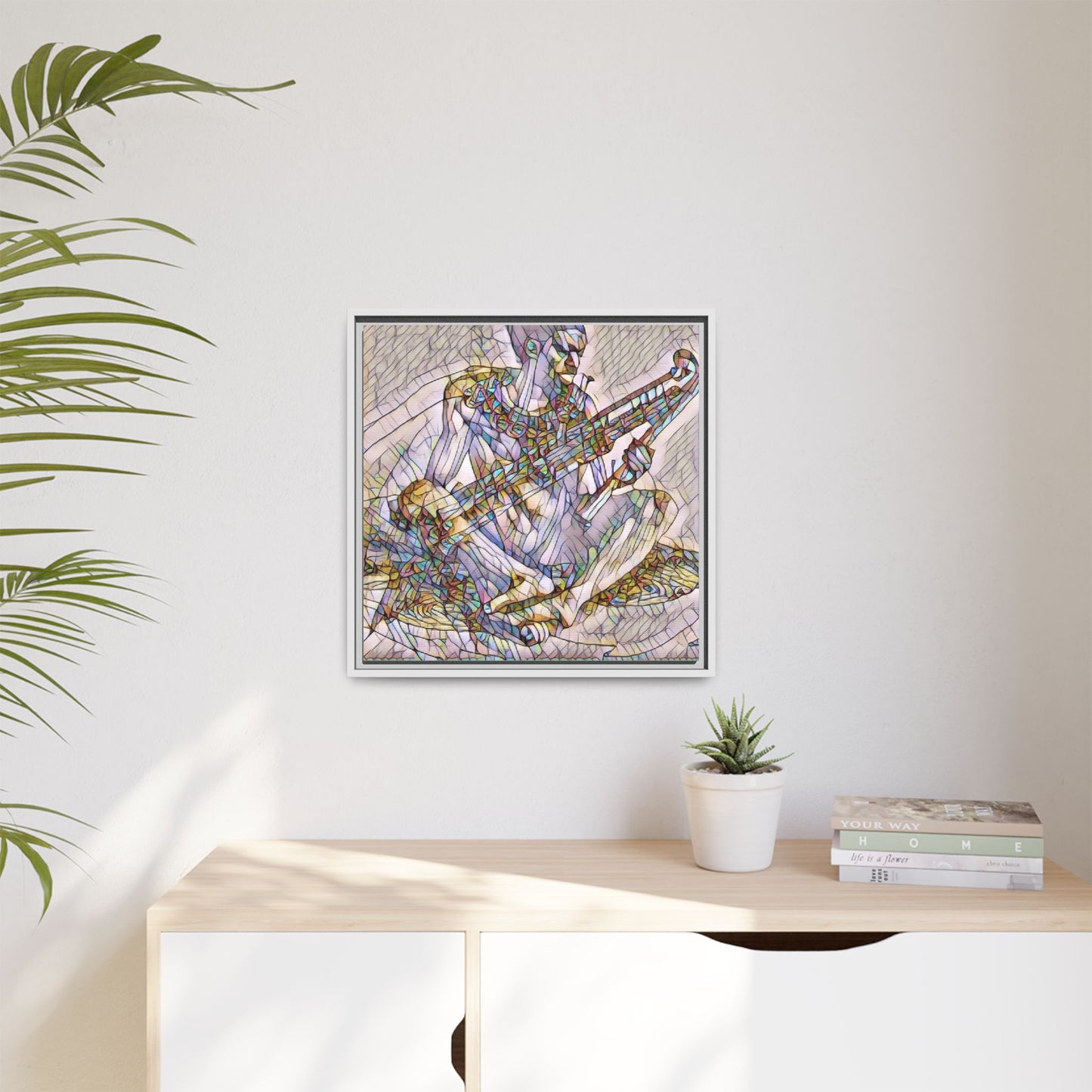 Framed Abstract Musician Canvas Art — Multicolor Modern Wall Decor
