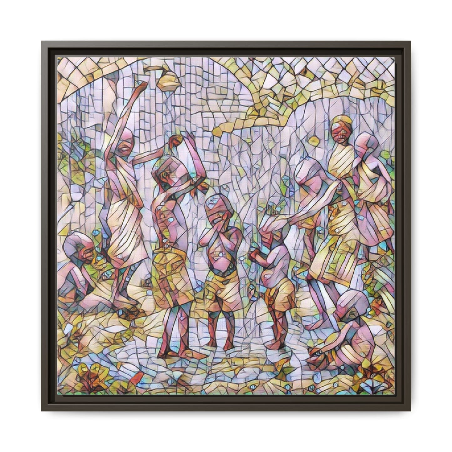 Framed Matte Canvas – Colorful Mosaic Children Playing Wall Art