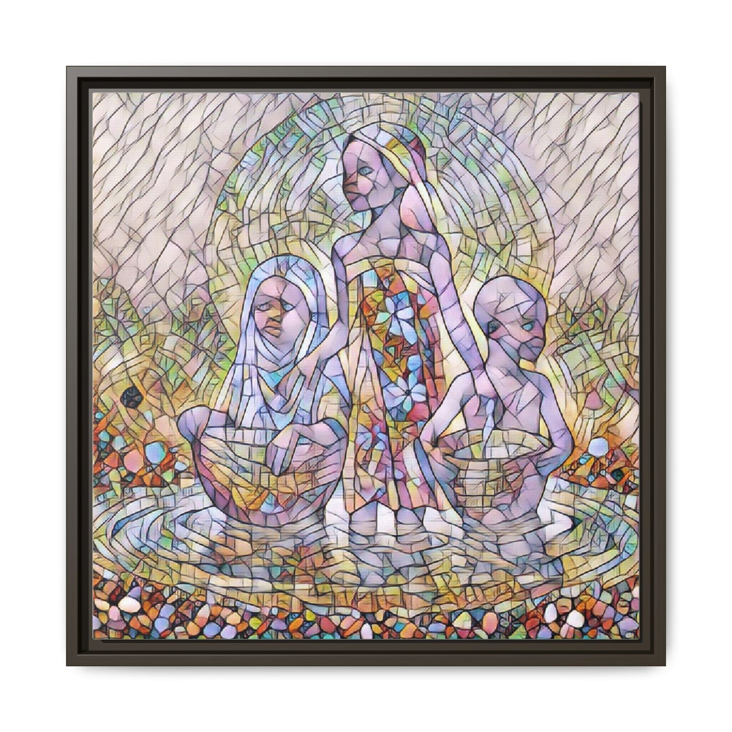 Framed Matte Canvas Art — Stained Glass Trio Women Illustration