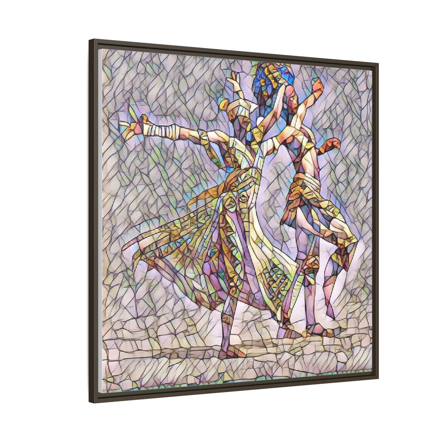 Framed Matte Canvas Wall Art — Abstract Dancers in Stained Glass Style