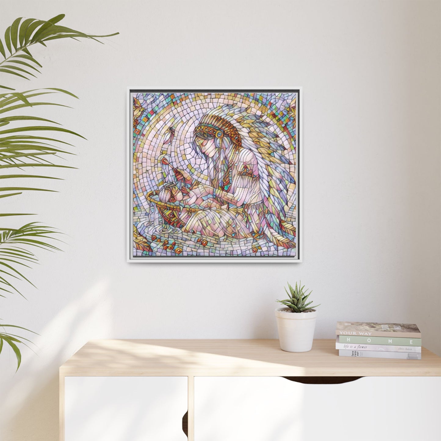 Framed Mosaic Native Mother & Child Matte Canvas Art