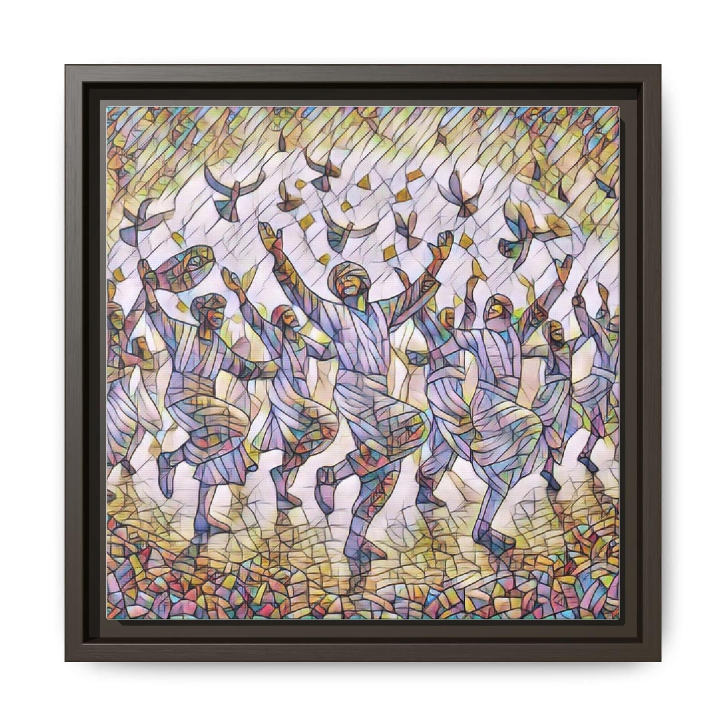 Framed Canvas Art - Joyful Dancers with Doves (Multicolor)
