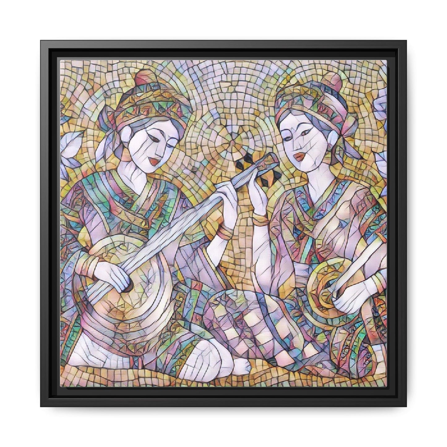 Framed Mosaic Musician Canvas Art — Ethnic Duo Wall Decor