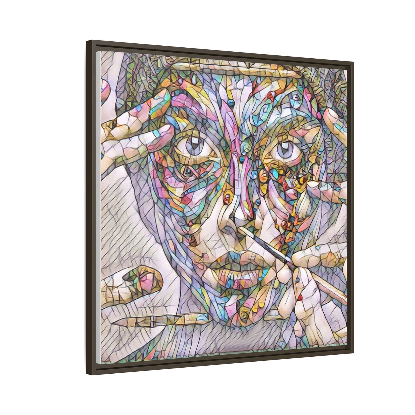 Framed Abstract Mosaic Face Canvas — Colorful Modern Wall Art