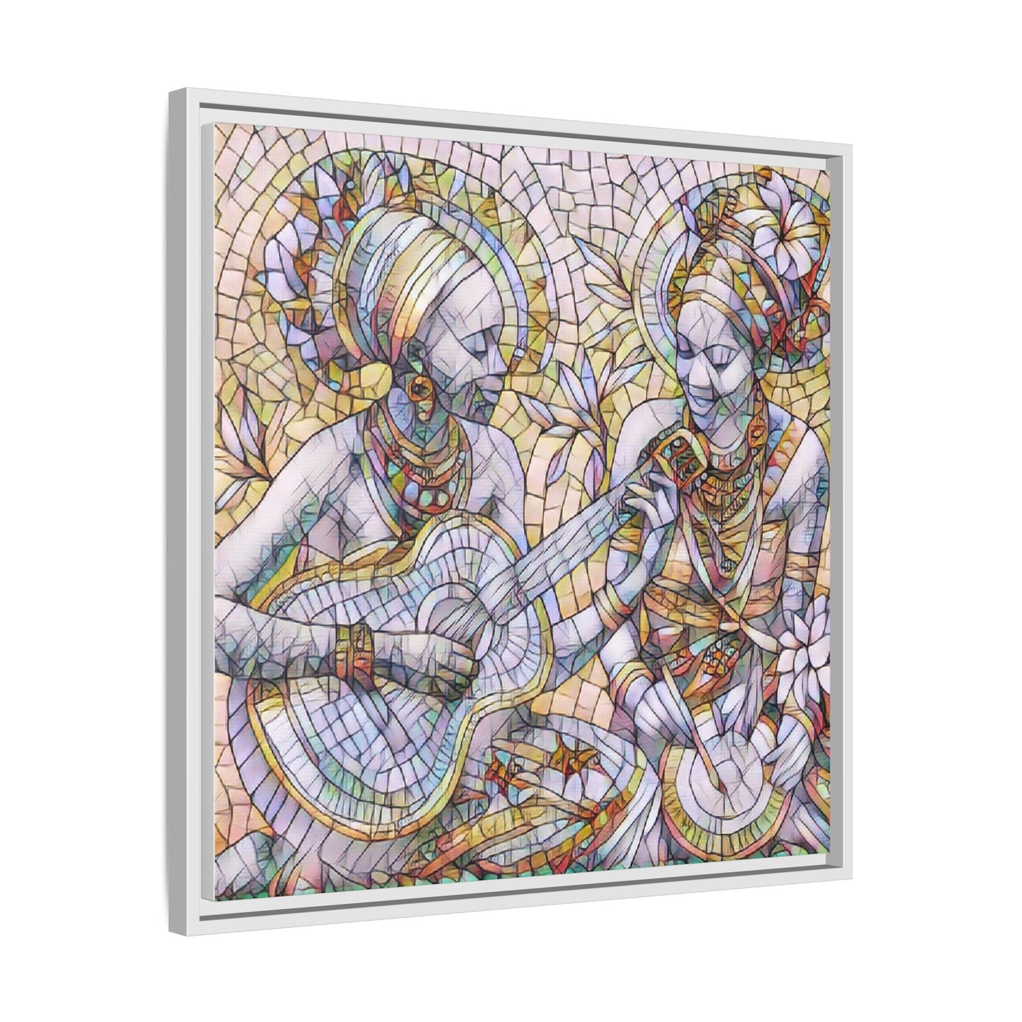 Framed Canvas Art – Colorful Mosaic Musicians Wall Decor