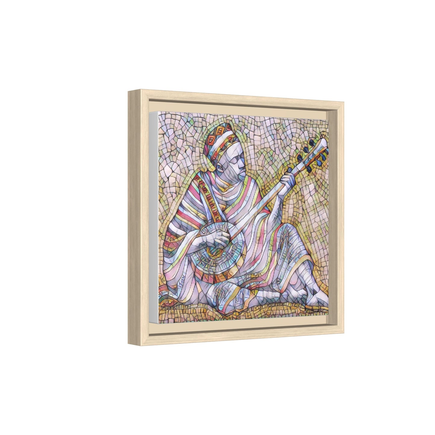 Framed Mosaic Musician Canvas – Colorful Bohemian Wall Art