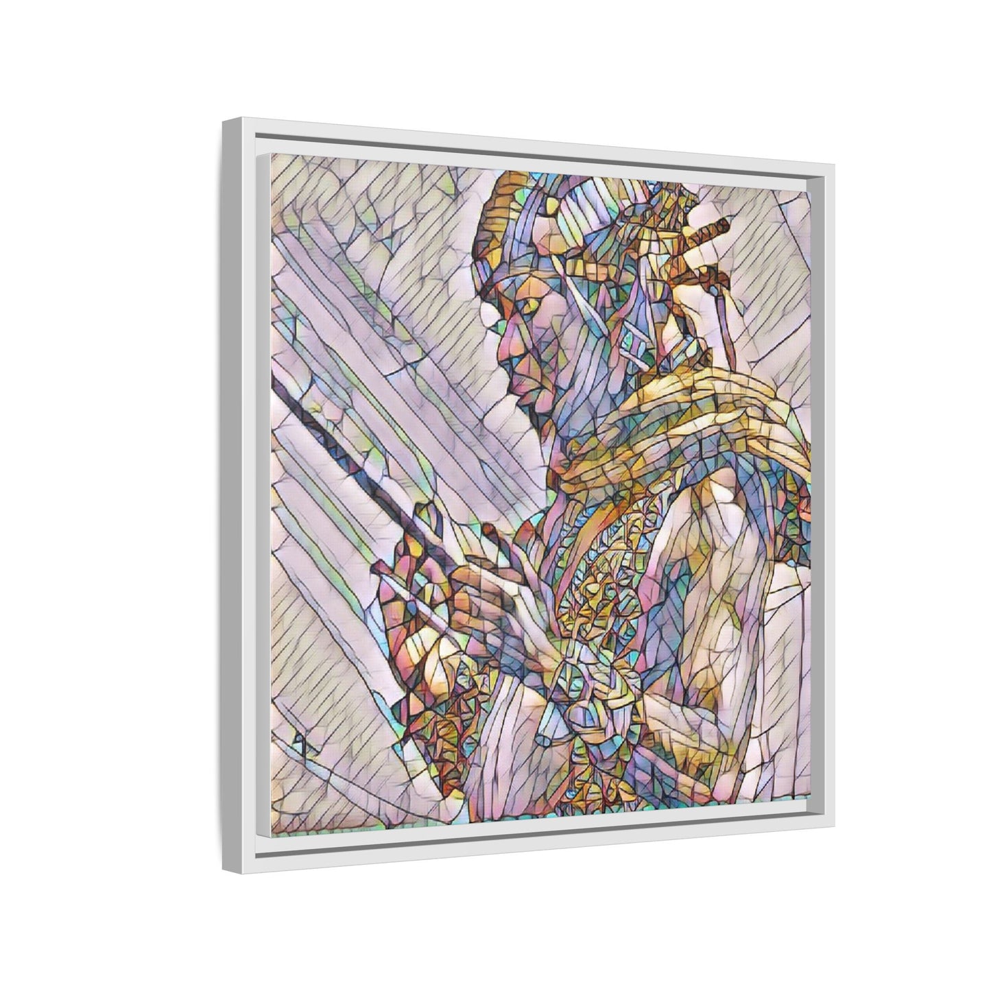 Framed Canvas Art - Colorful Tribal Warrior Portrait (Matte)