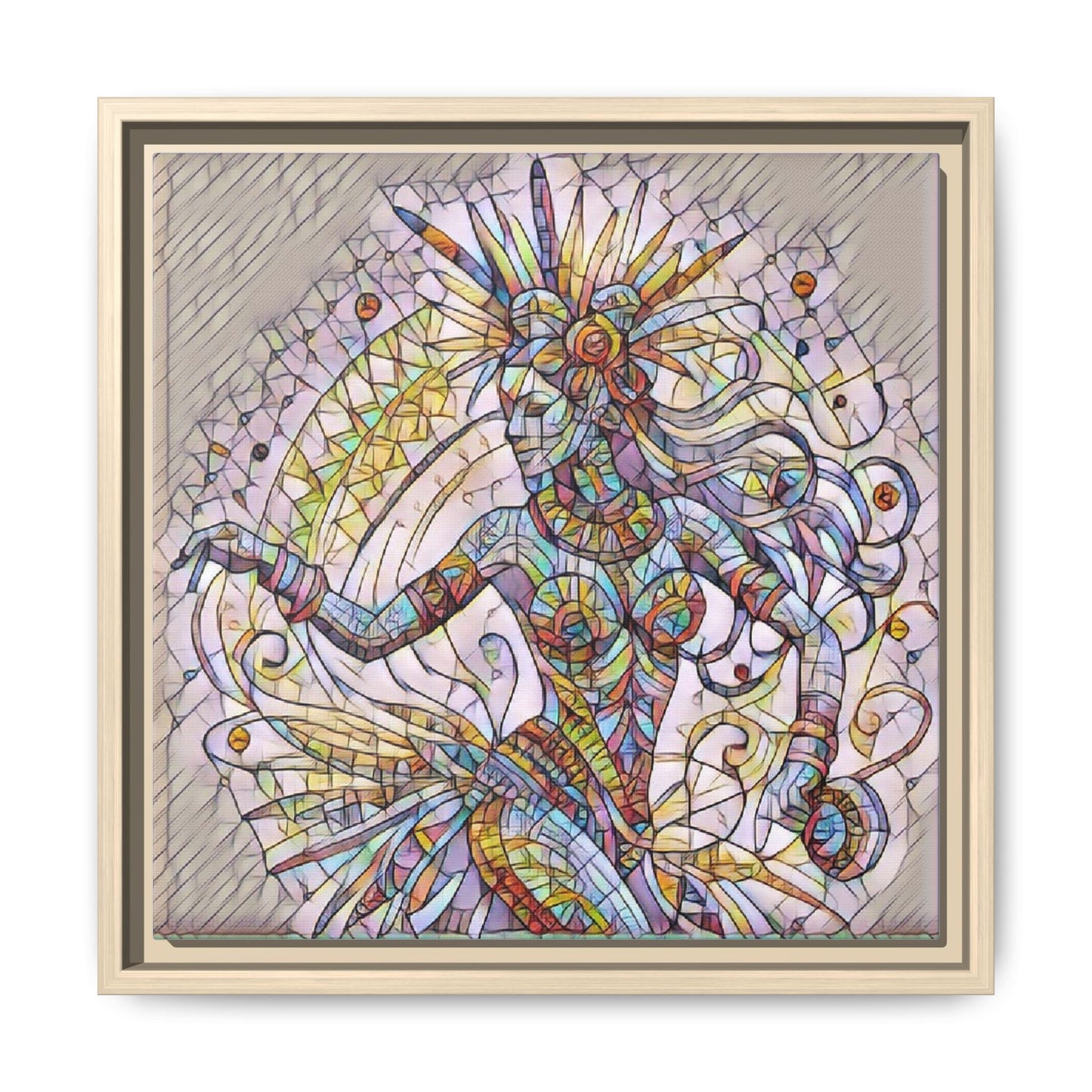 Colorful Mermaid Mosaic Framed Canvas Art — Boho Ocean Wall Decor