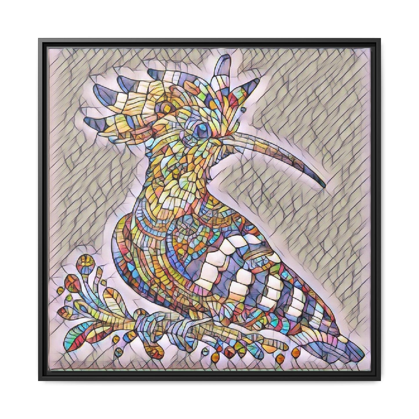 Colorful Mosaic Bird Matte Framed Canvas Wall Art