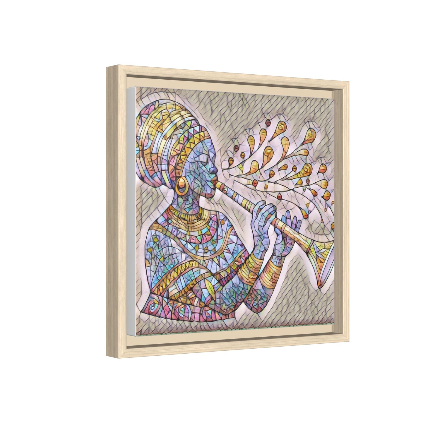 Framed Matte Canvas Art – Colorful African Musician Trumpet Print