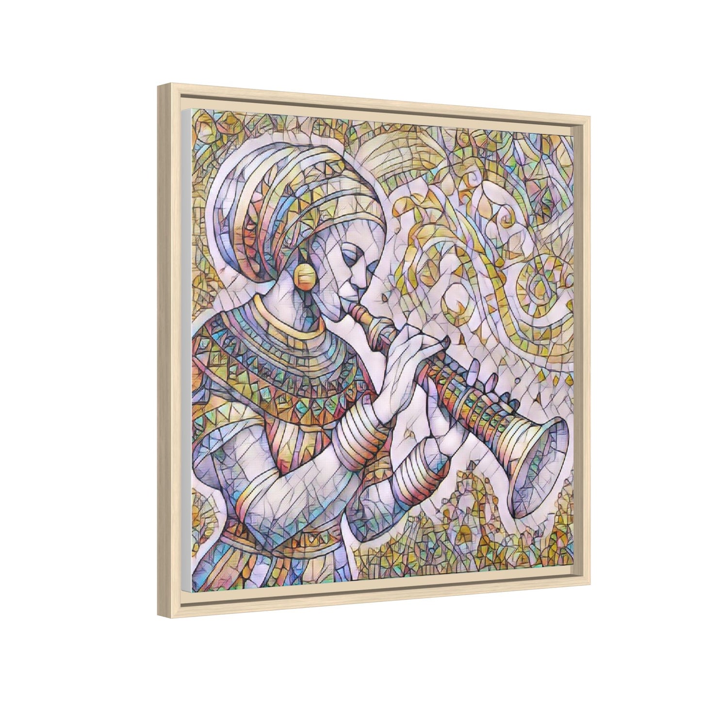 Egyptian Flutist Mosaic Matte Canvas Framed Art