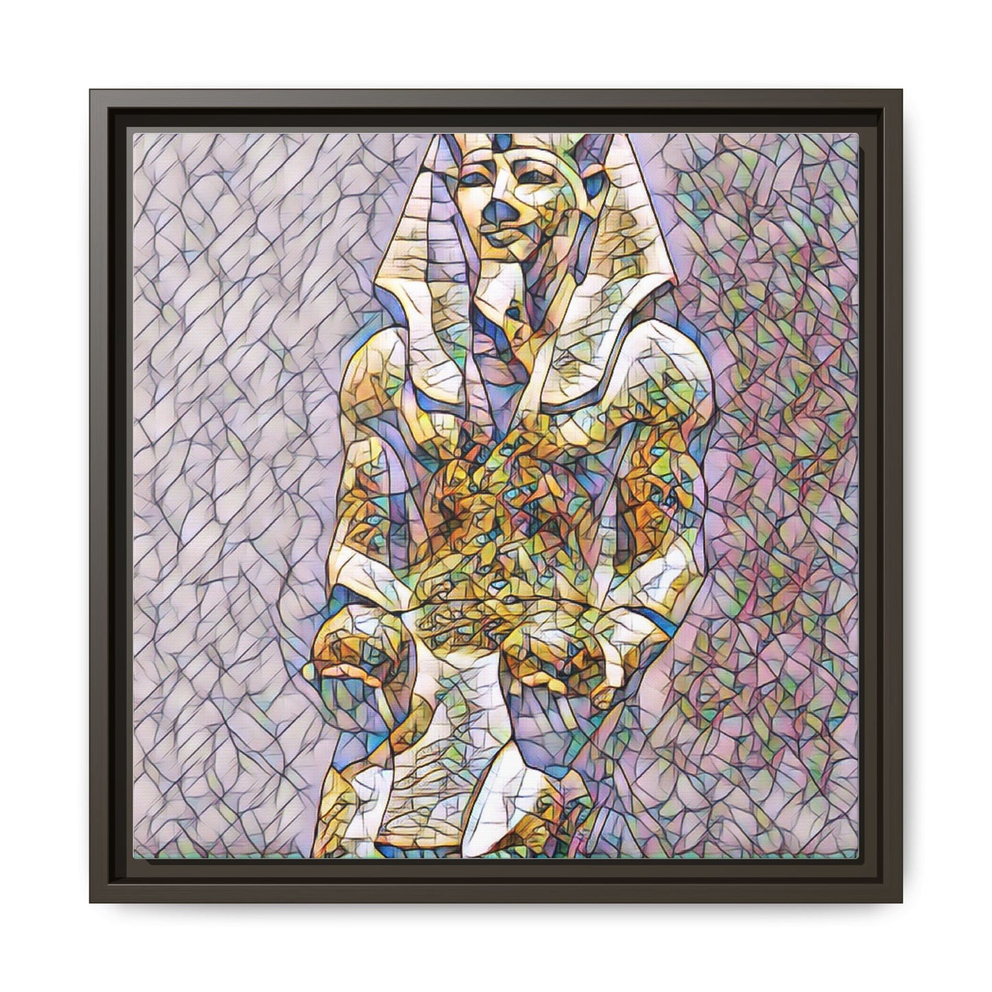 Framed Abstract Pharaoh Matte Canvas Wall Art — Multicolor Egyptian Statue Print