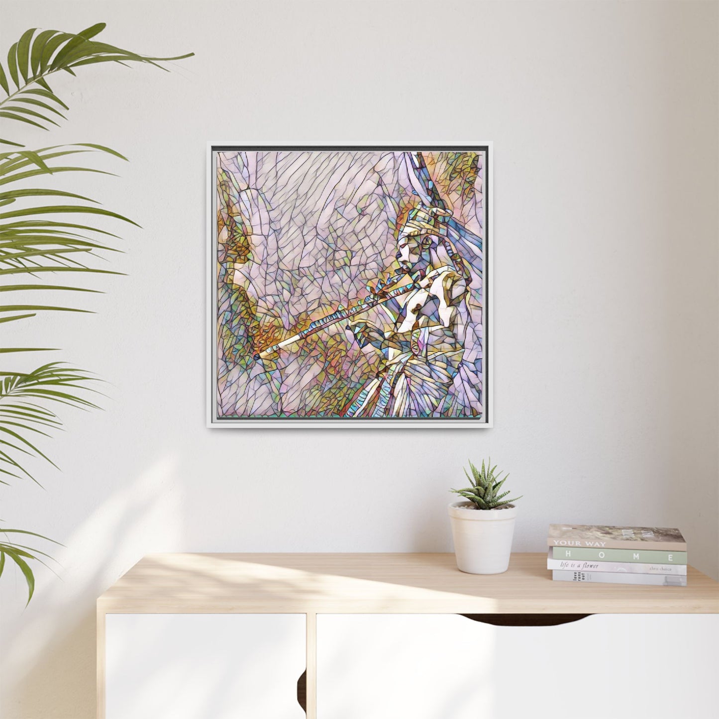 Abstract Tribal Flutist Matte Canvas Framed Wall Art