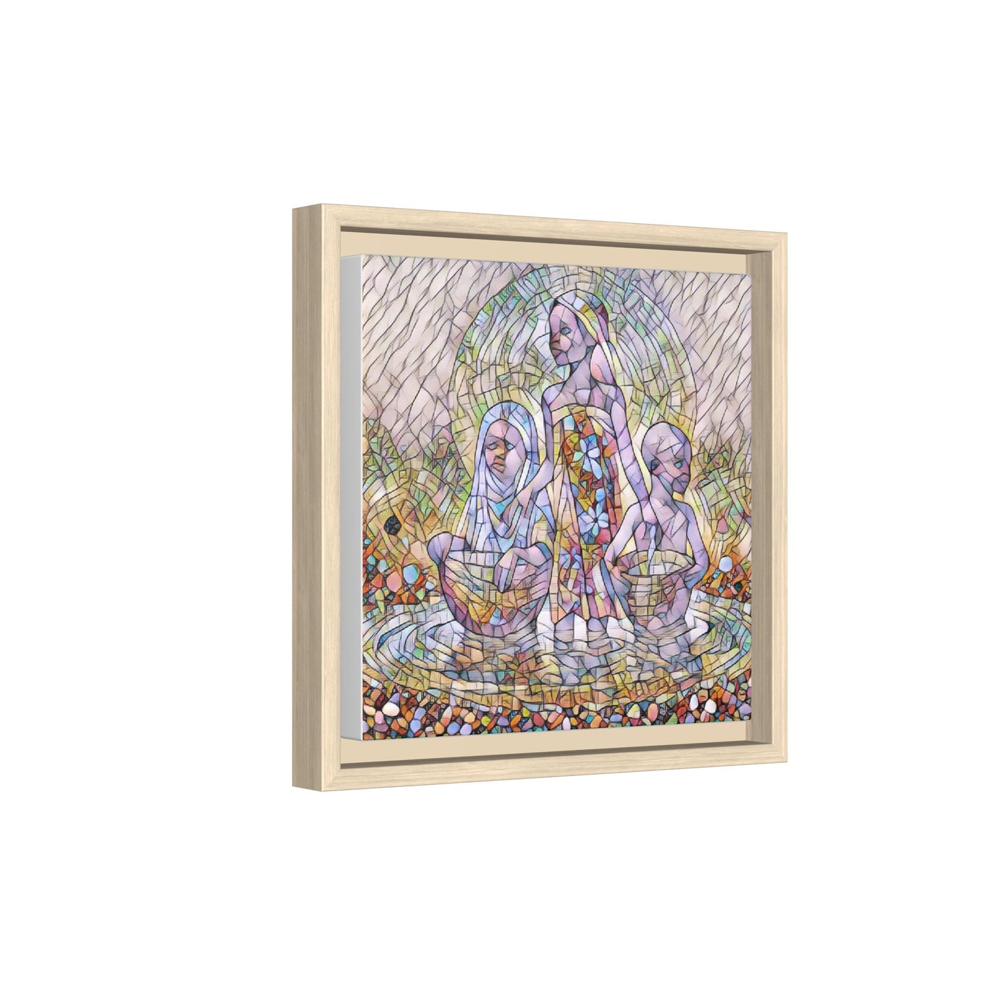 Framed Matte Canvas Art — Stained Glass Trio Women Illustration