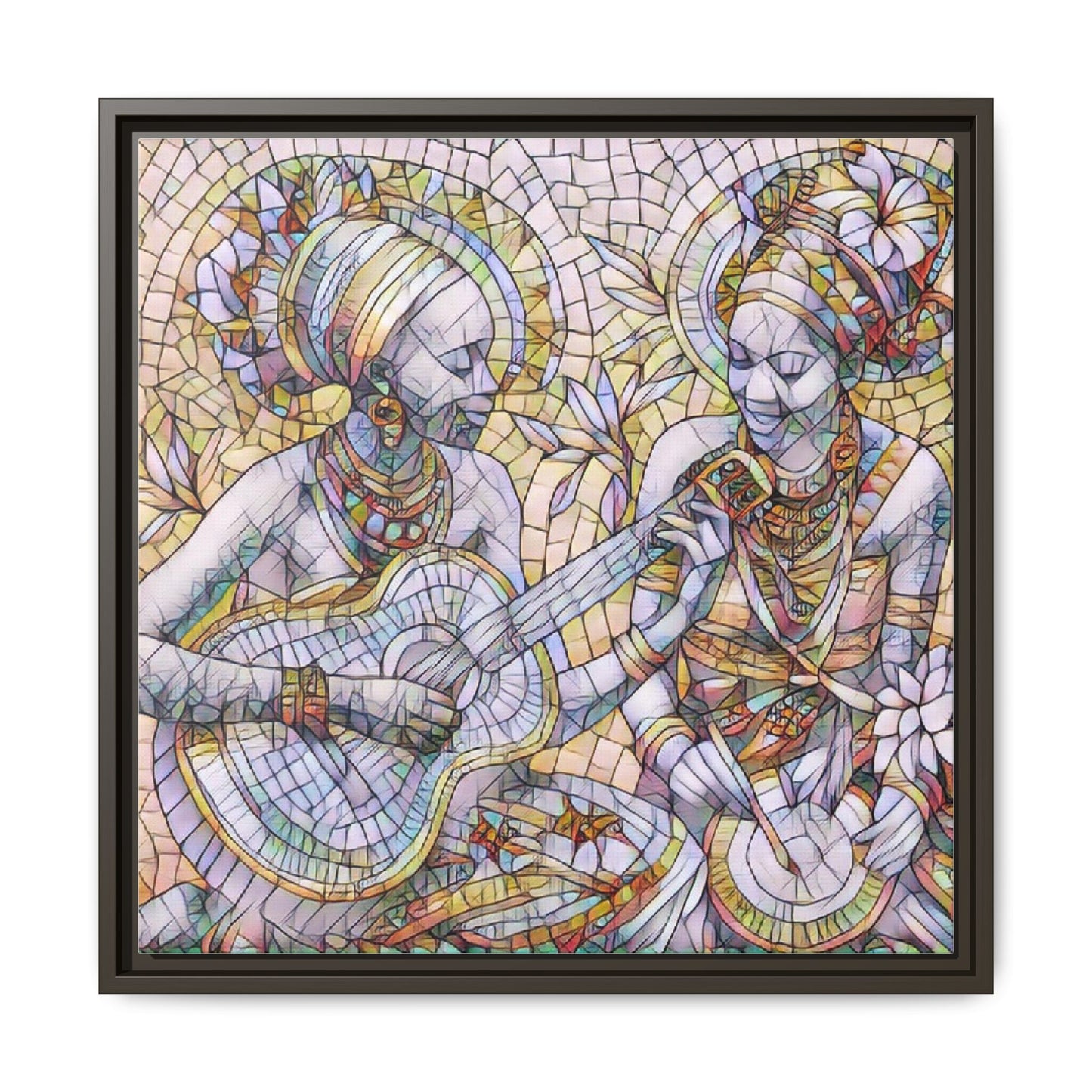 Framed Canvas Art – Colorful Mosaic Musicians Wall Decor