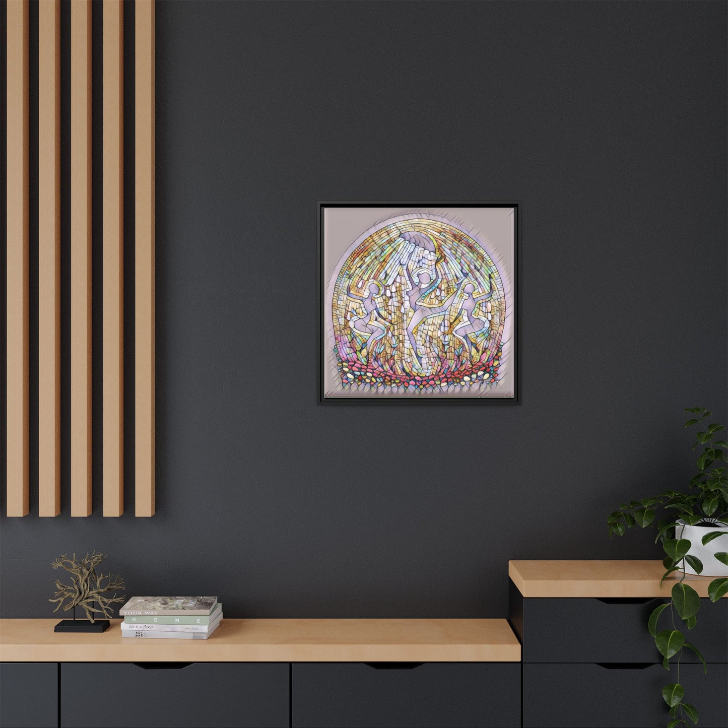 Framed Canvas Art - Stained Glass Dance Trio (Matte Multi-Color)