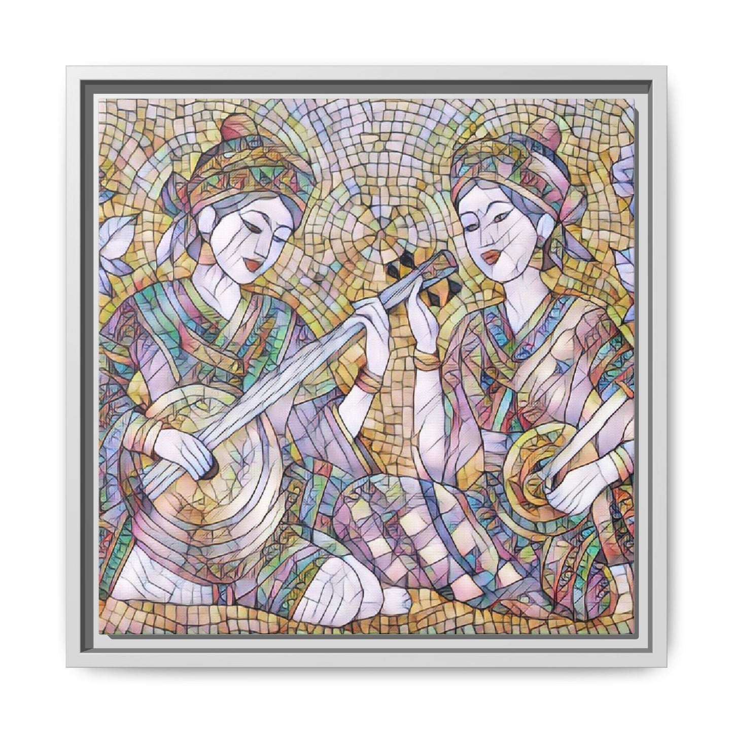 Framed Mosaic Musician Canvas Art — Ethnic Duo Wall Decor