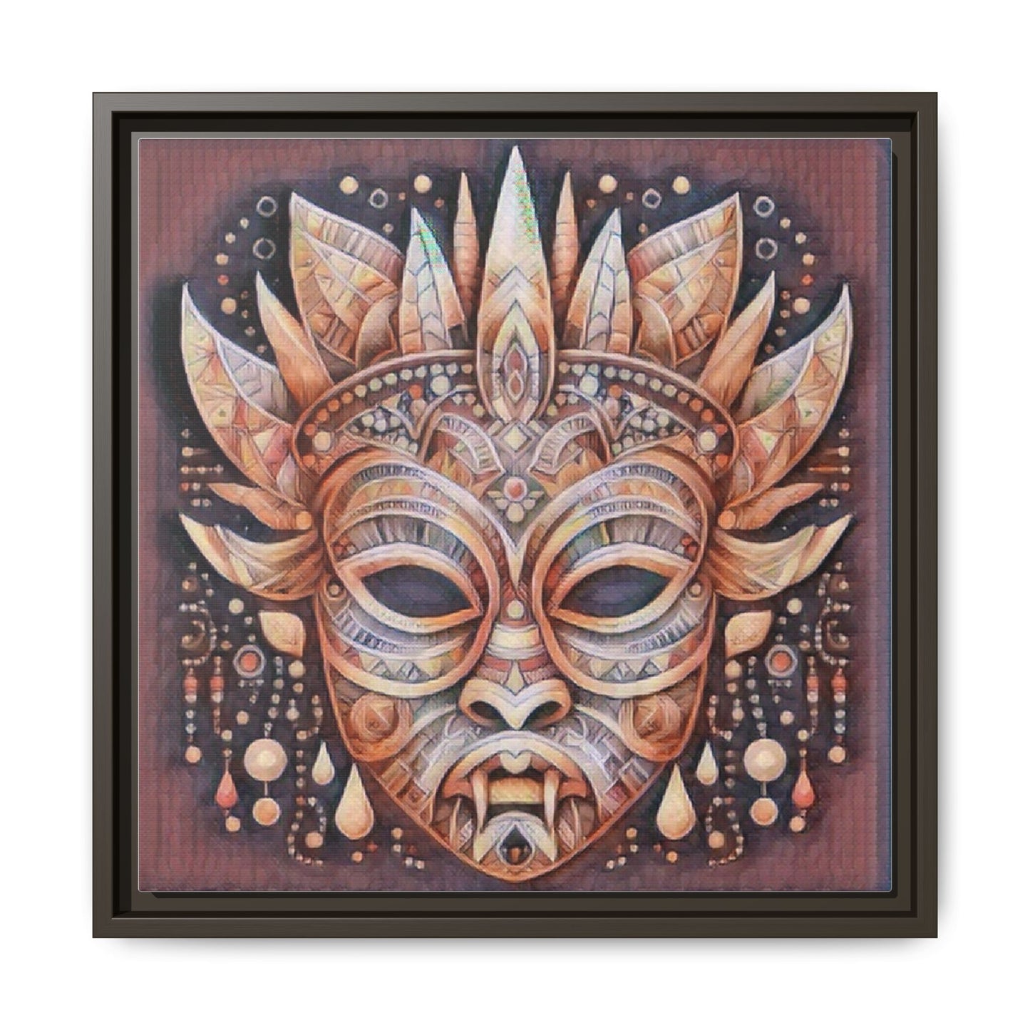 Tribal Sun Mask Framed Canvas Art — Boho Ethnic Wall Decor
