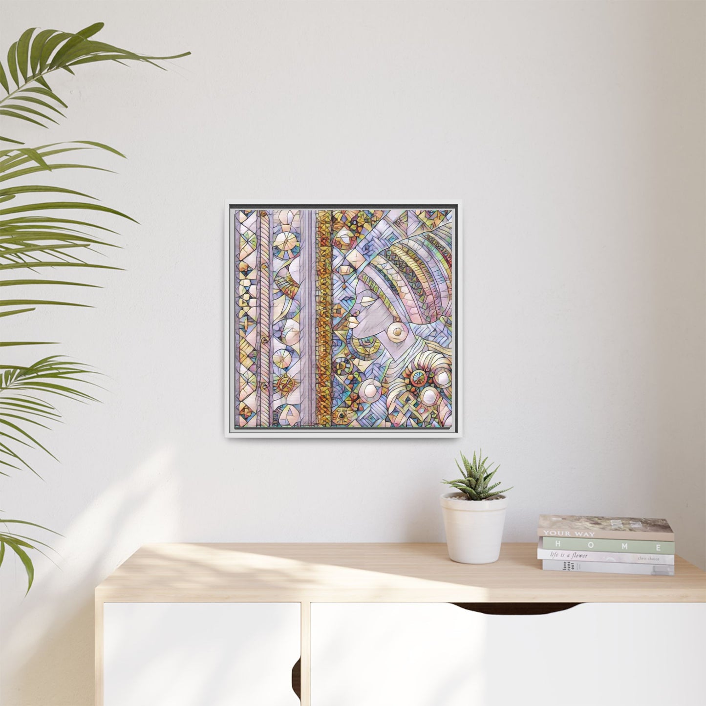 Afrocentric Stained-Glass Portrait Matte Framed Canvas
