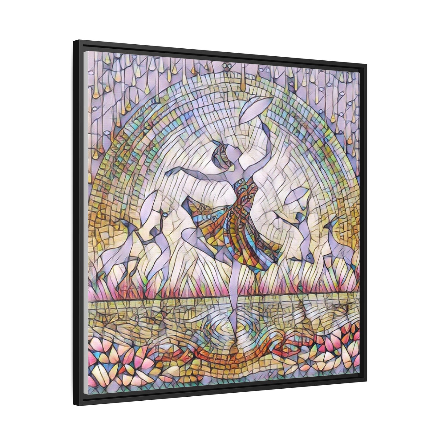 Stained Glass Ballerina Framed Canvas Art — Dancer Mosaic Wall Decor