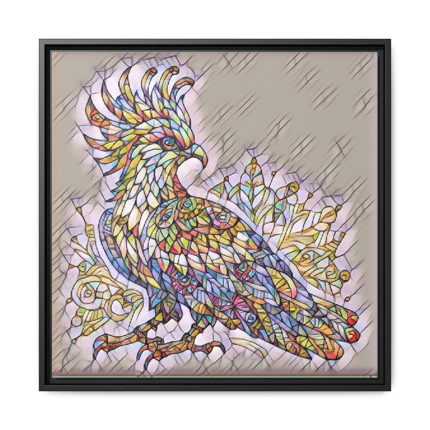 Colorful Stained-Glass Cockatoo Matte Framed Canvas