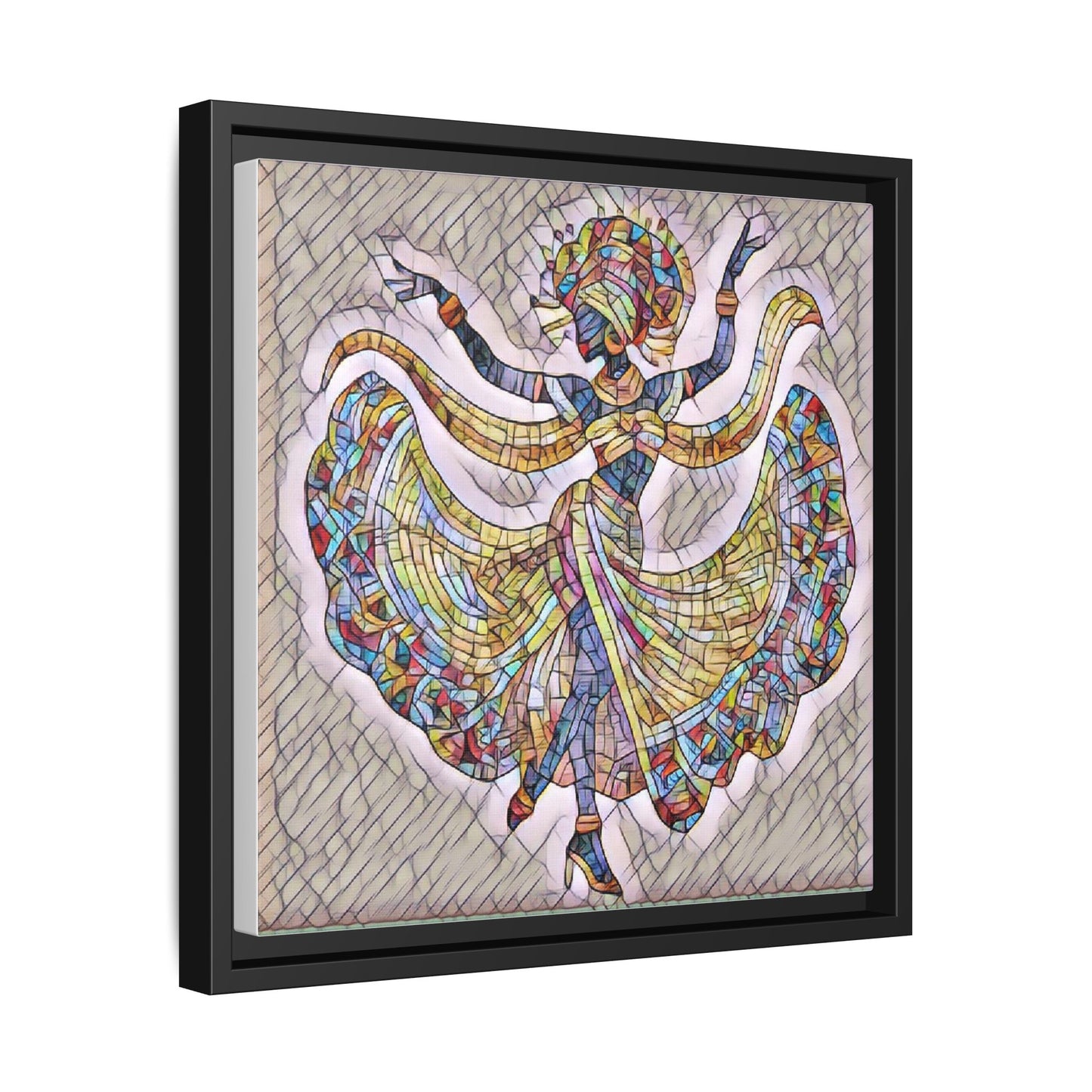 Colorful Mosaic Dancer Framed Canvas Art