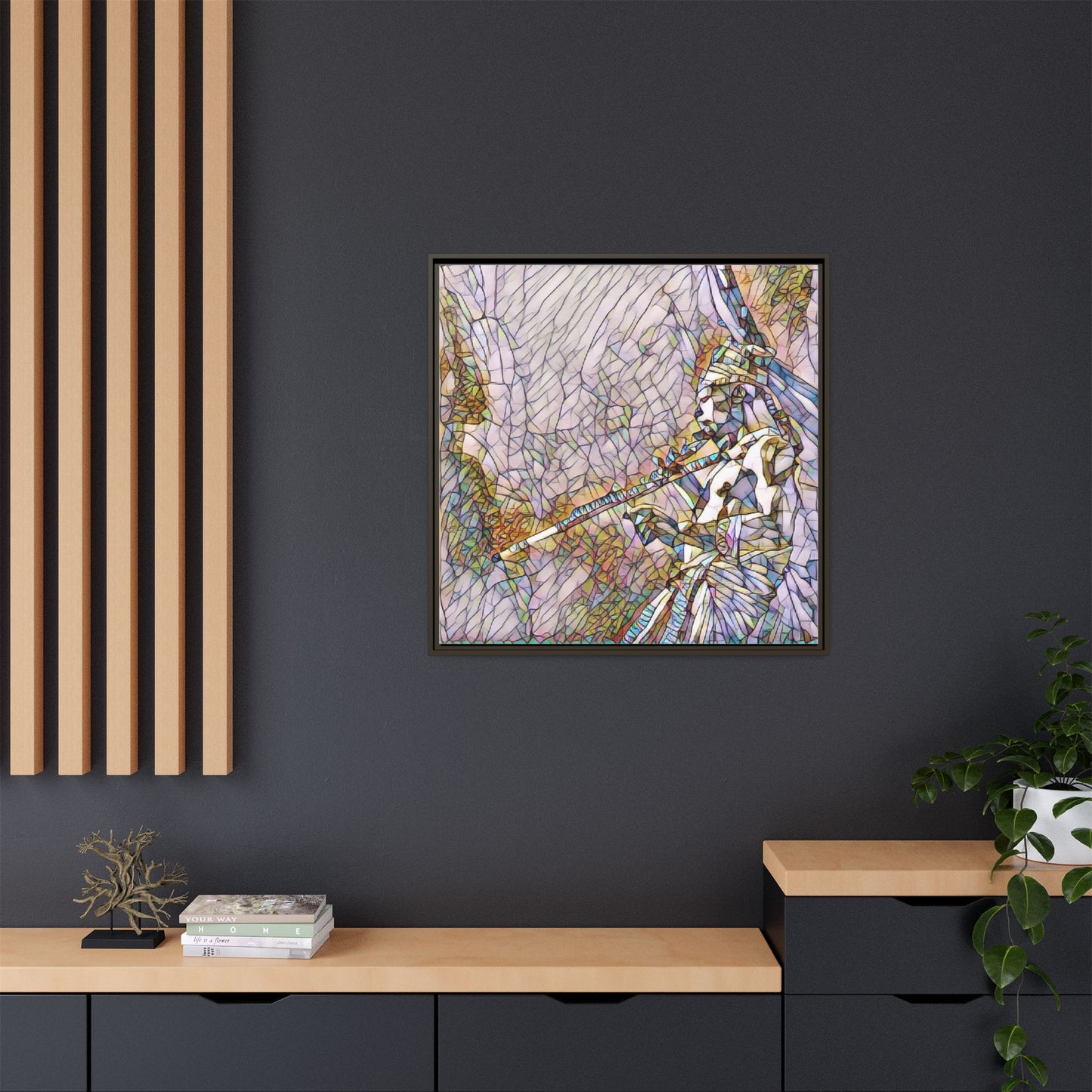 Abstract Tribal Flutist Matte Canvas Framed Wall Art