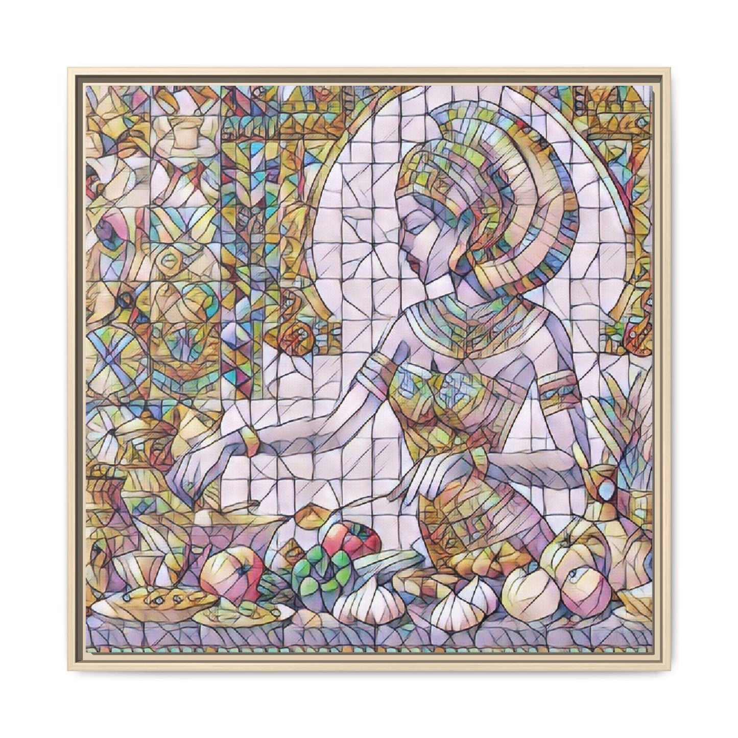 Egyptian Goddess Stained Glass Style Framed Canvas Art