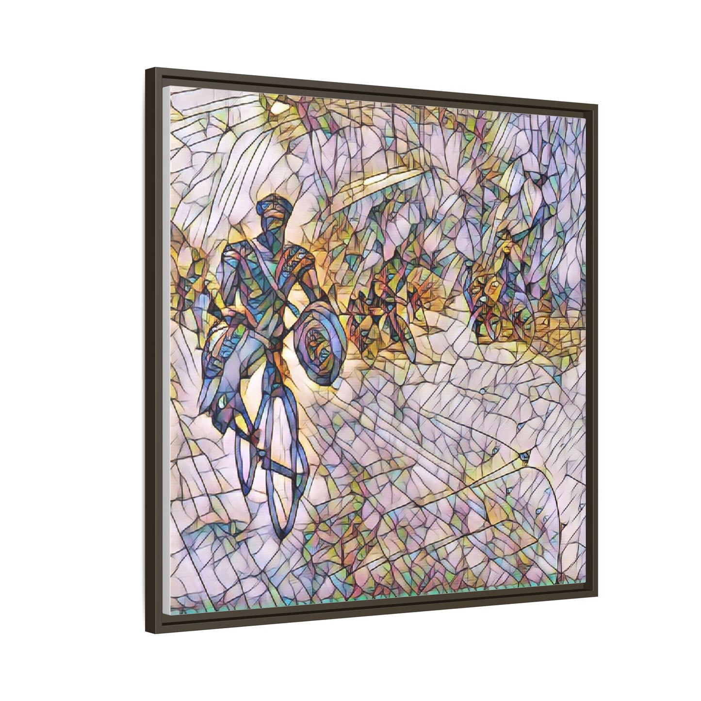 Cyclist Mosaic Matte Canvas Framed Wall Art — Colorful Biking Scene