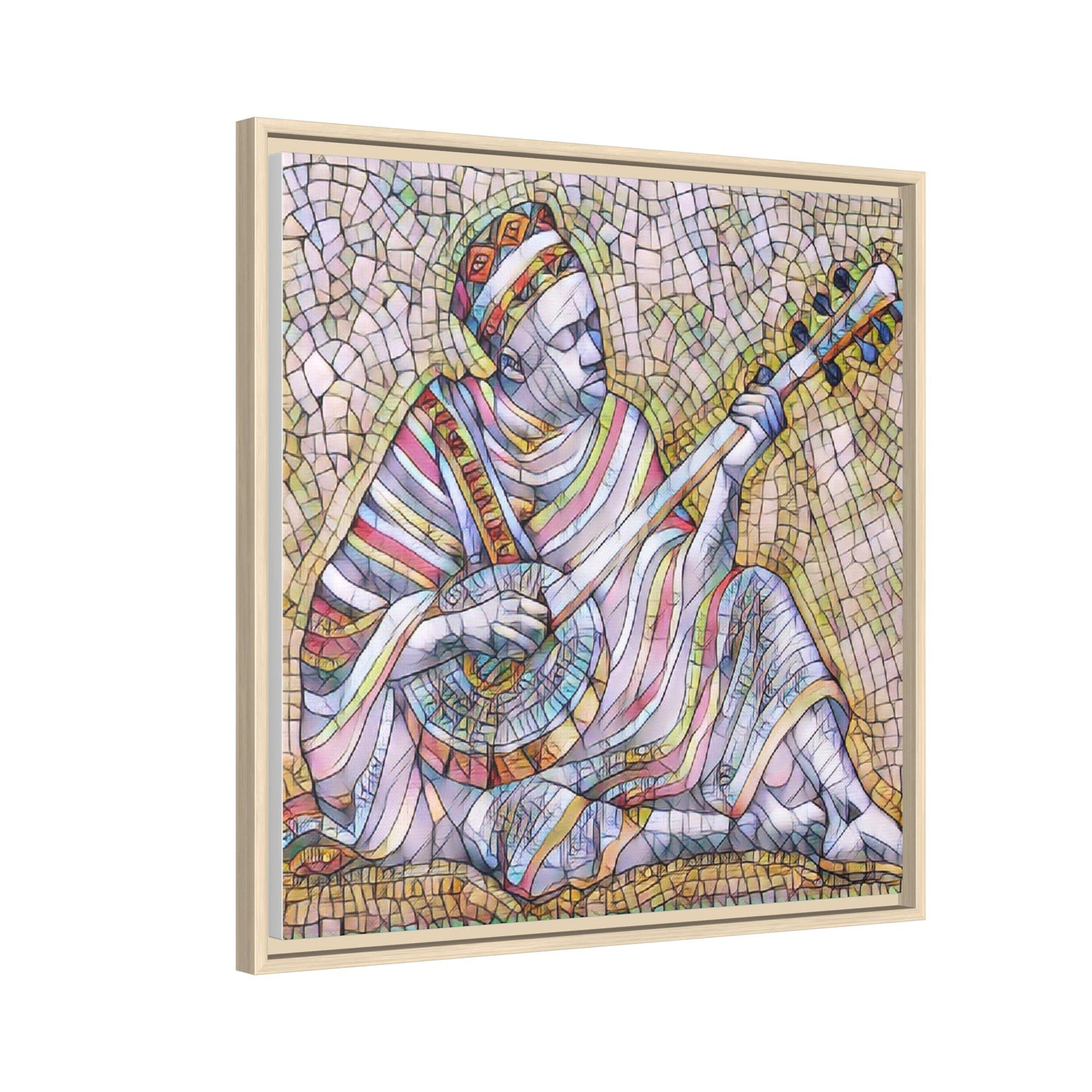 Framed Mosaic Musician Canvas – Colorful Bohemian Wall Art