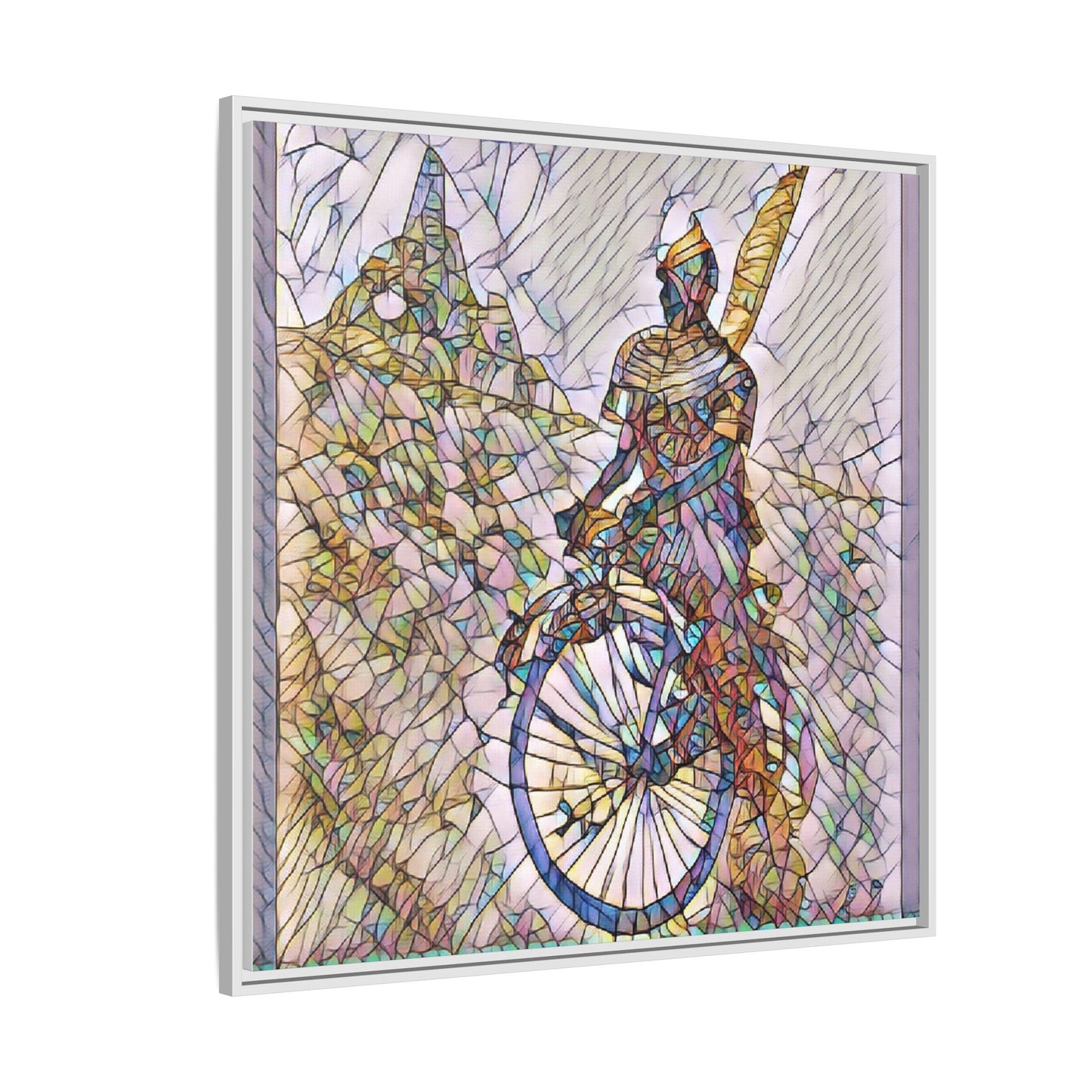Cyclist Stained Glass Art Print — Framed Matte Canvas