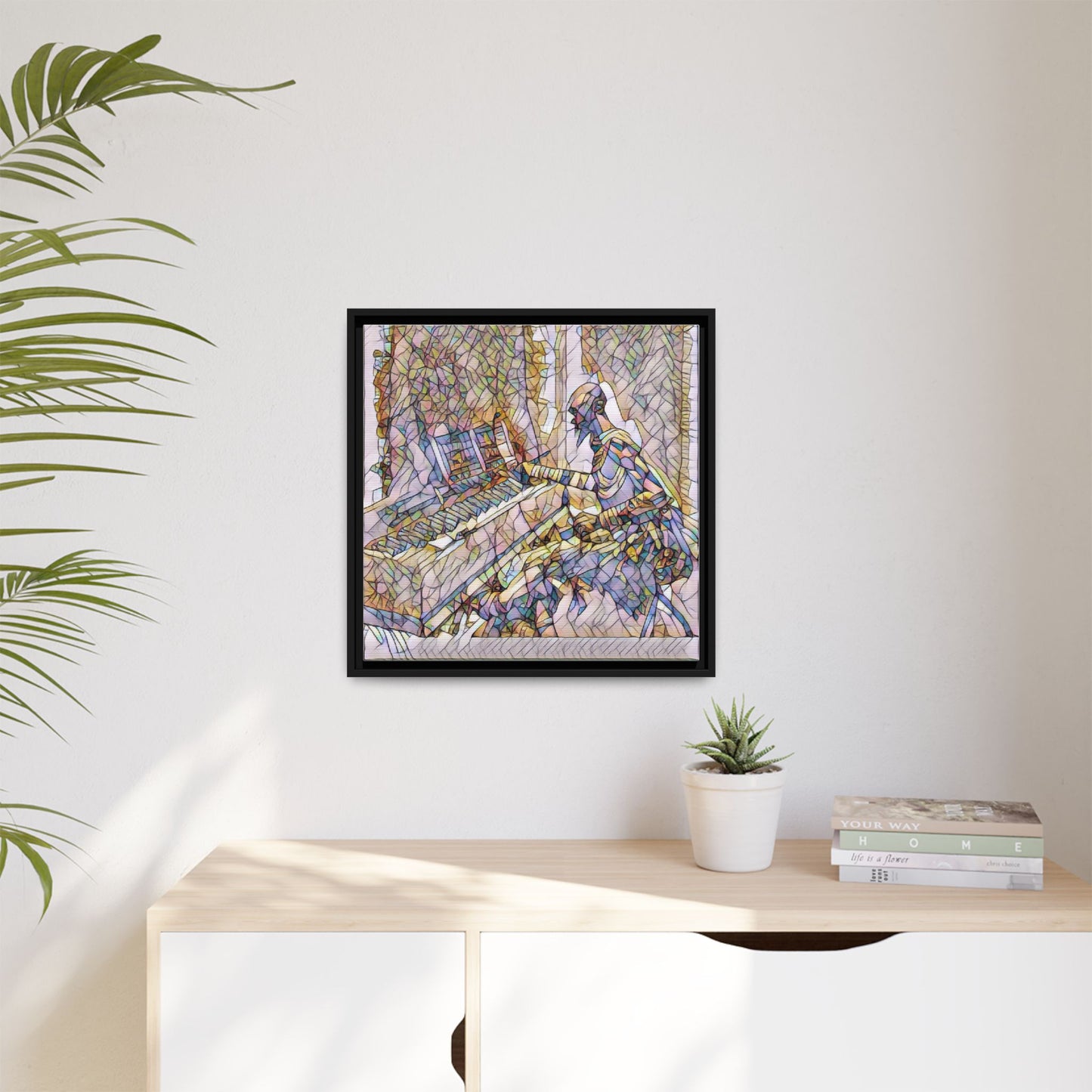Framed Matte Canvas Art — Colorful Abstract Musician at Piano