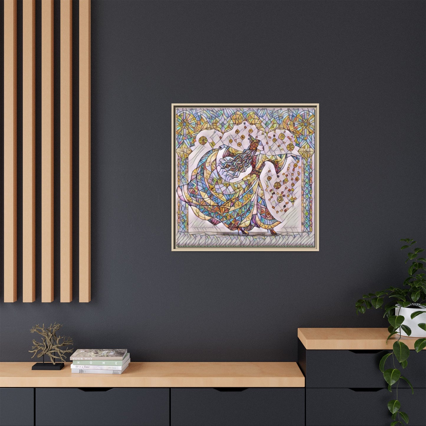 Stained Glass Dancing Dervish Framed Canvas Art