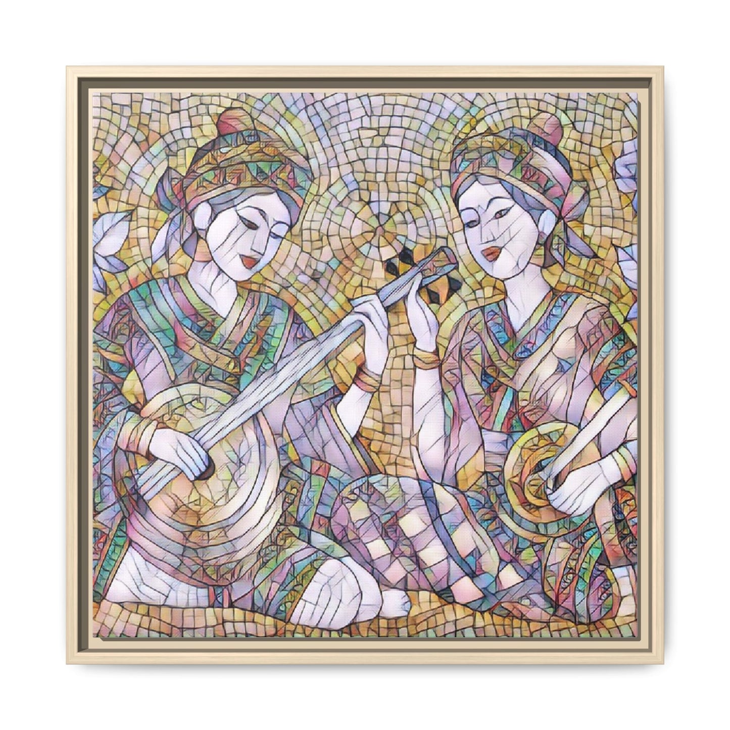 Framed Mosaic Musician Canvas Art — Ethnic Duo Wall Decor