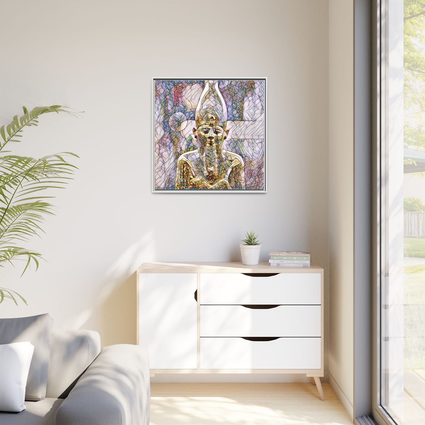 Egyptian Pharaoh Stained-Glass Style Matte Canvas Print, Framed