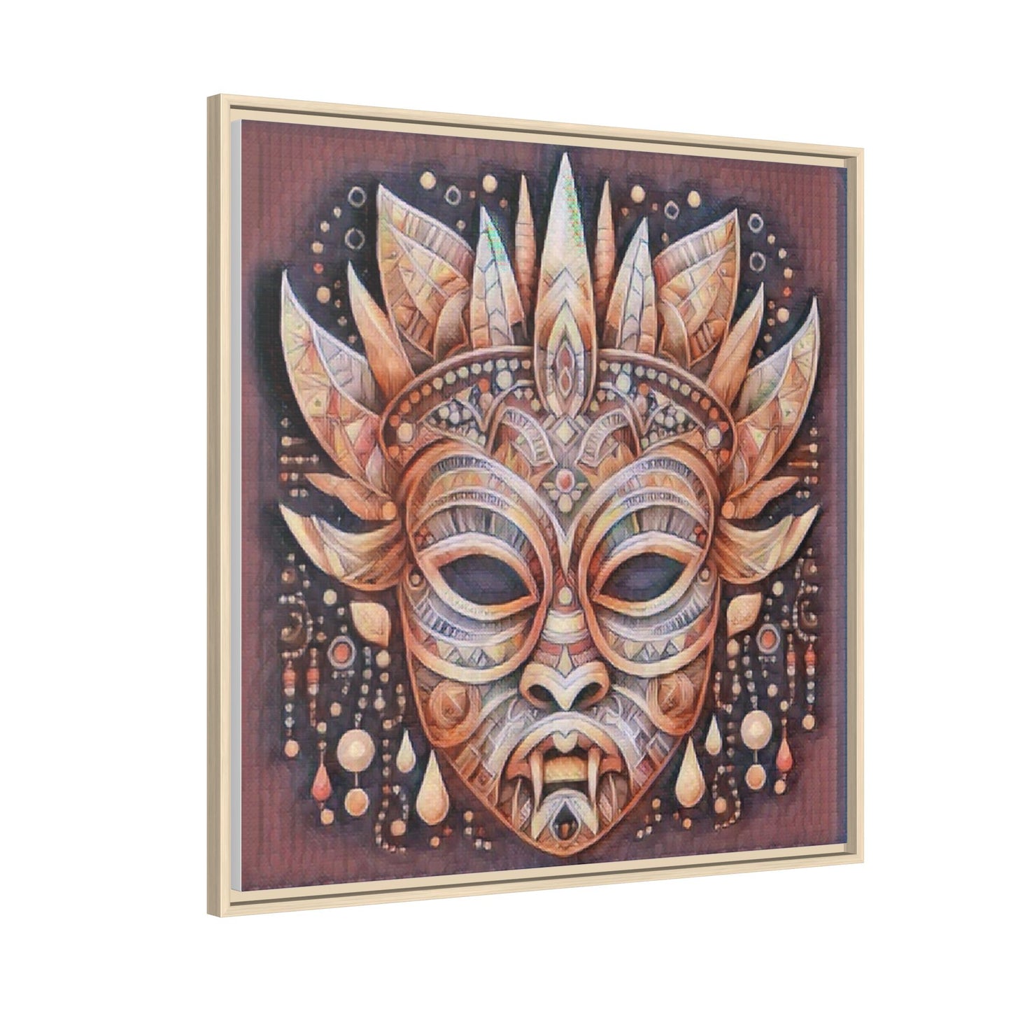 Tribal Sun Mask Framed Canvas Art — Boho Ethnic Wall Decor