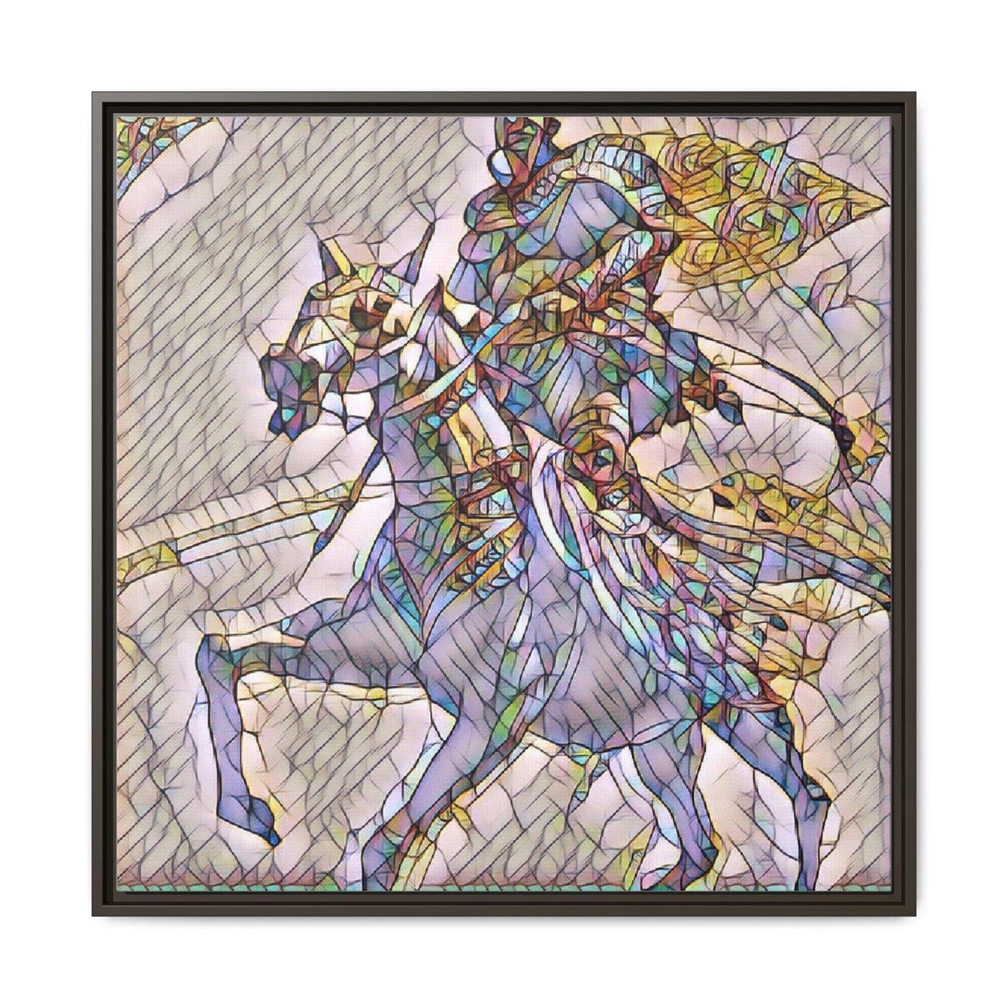 Framed Matte Canvas Art — Stained Glass Knight on Horse Fantasy Wall Decor